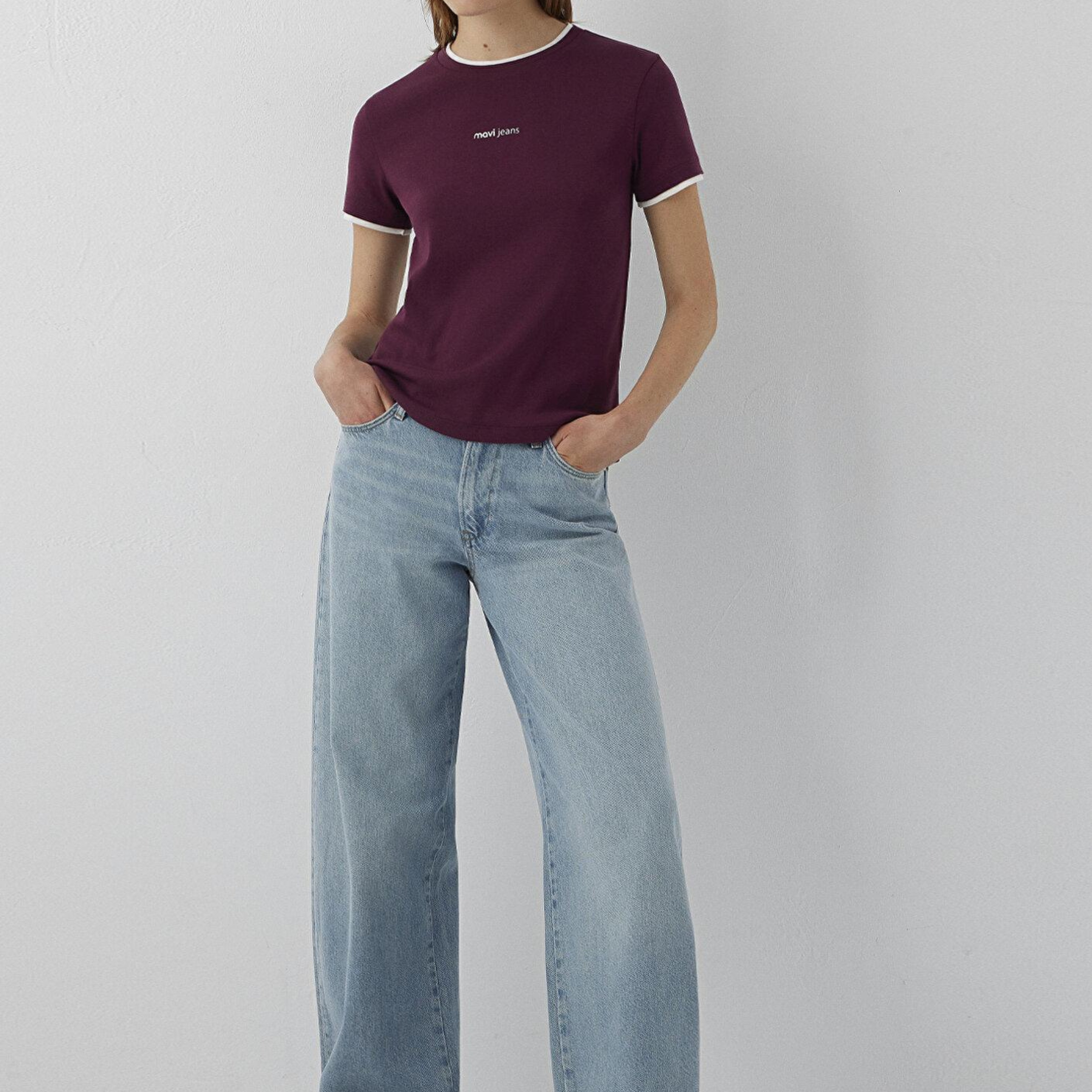 Mavi Mavi Logo Baskılı Bordo Tişört Slim Fit / Dar Kesim 1614200-87830