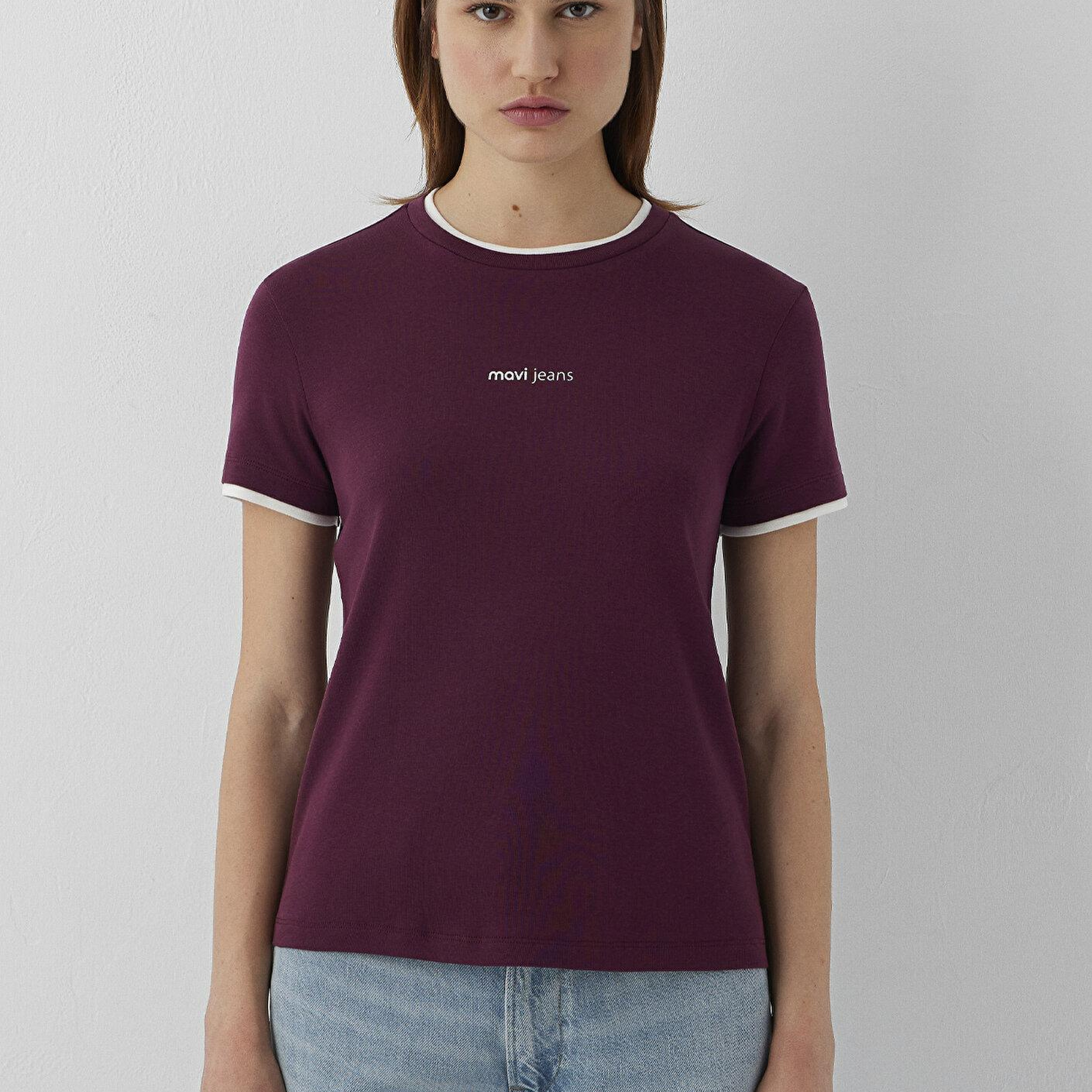 Mavi Mavi Logo Baskılı Bordo Tişört Slim Fit / Dar Kesim 1614200-87830