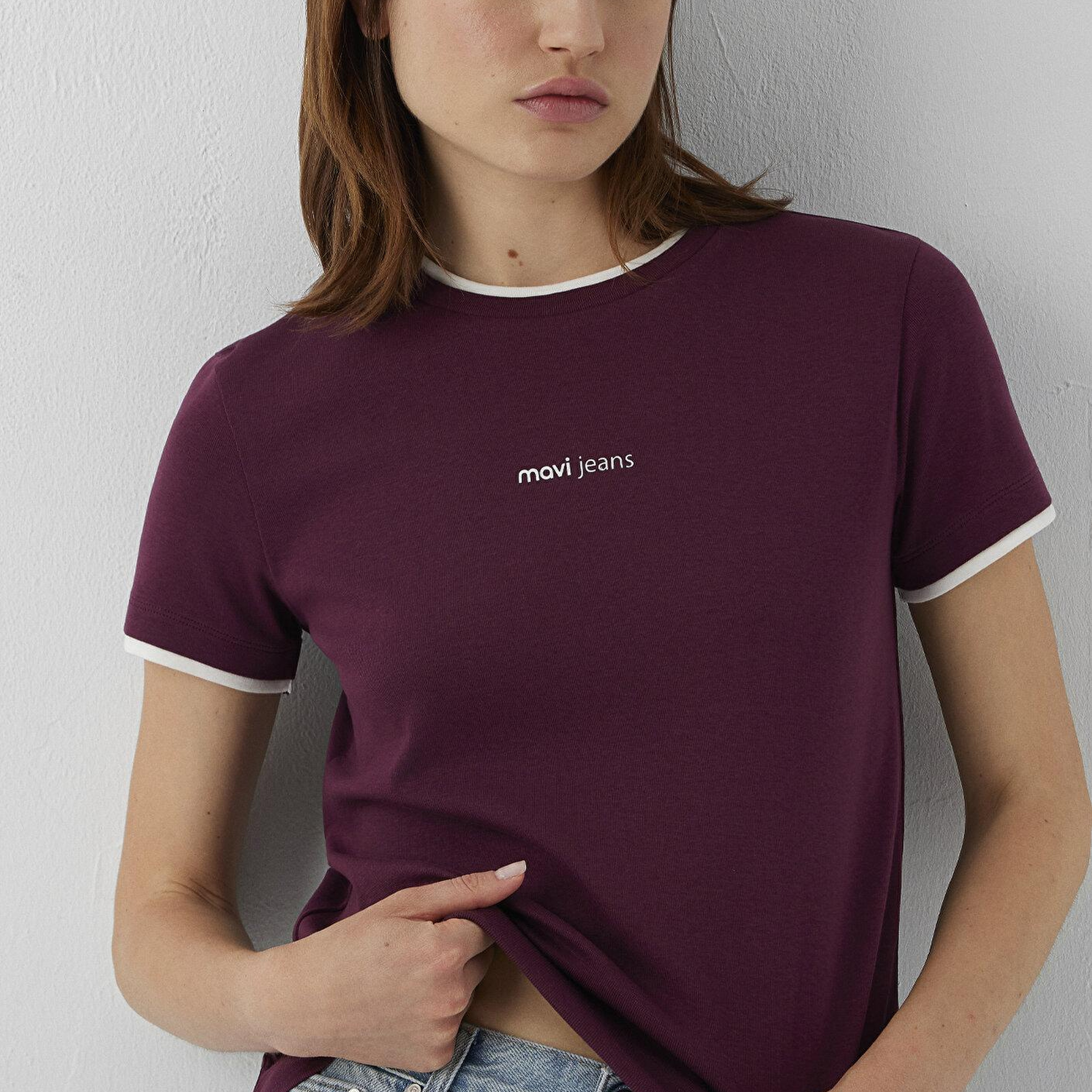 Mavi Mavi Logo Baskılı Bordo Tişört Slim Fit / Dar Kesim 1614200-87830