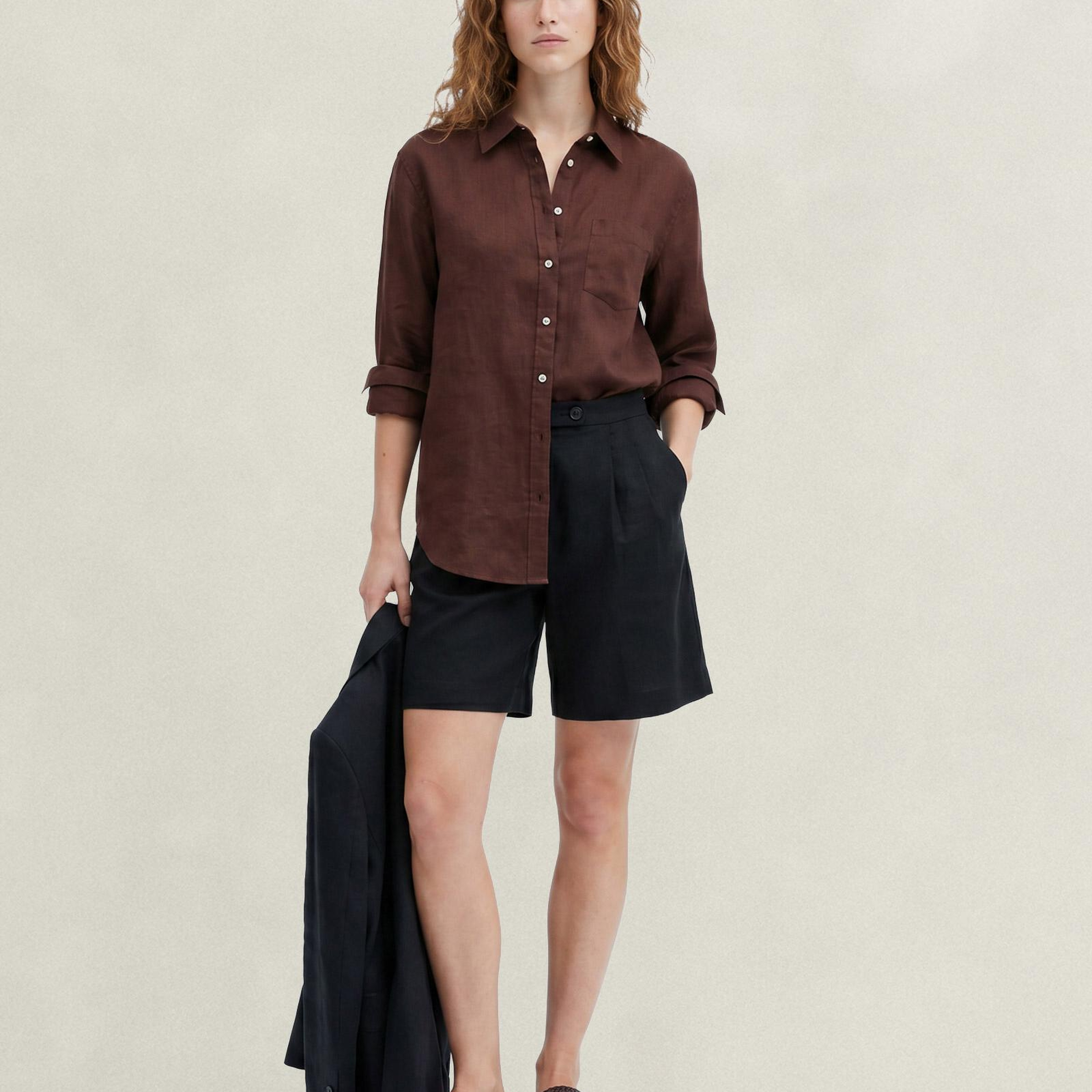 GANT Kadın Siyah Relaxed Fit Keten Şort