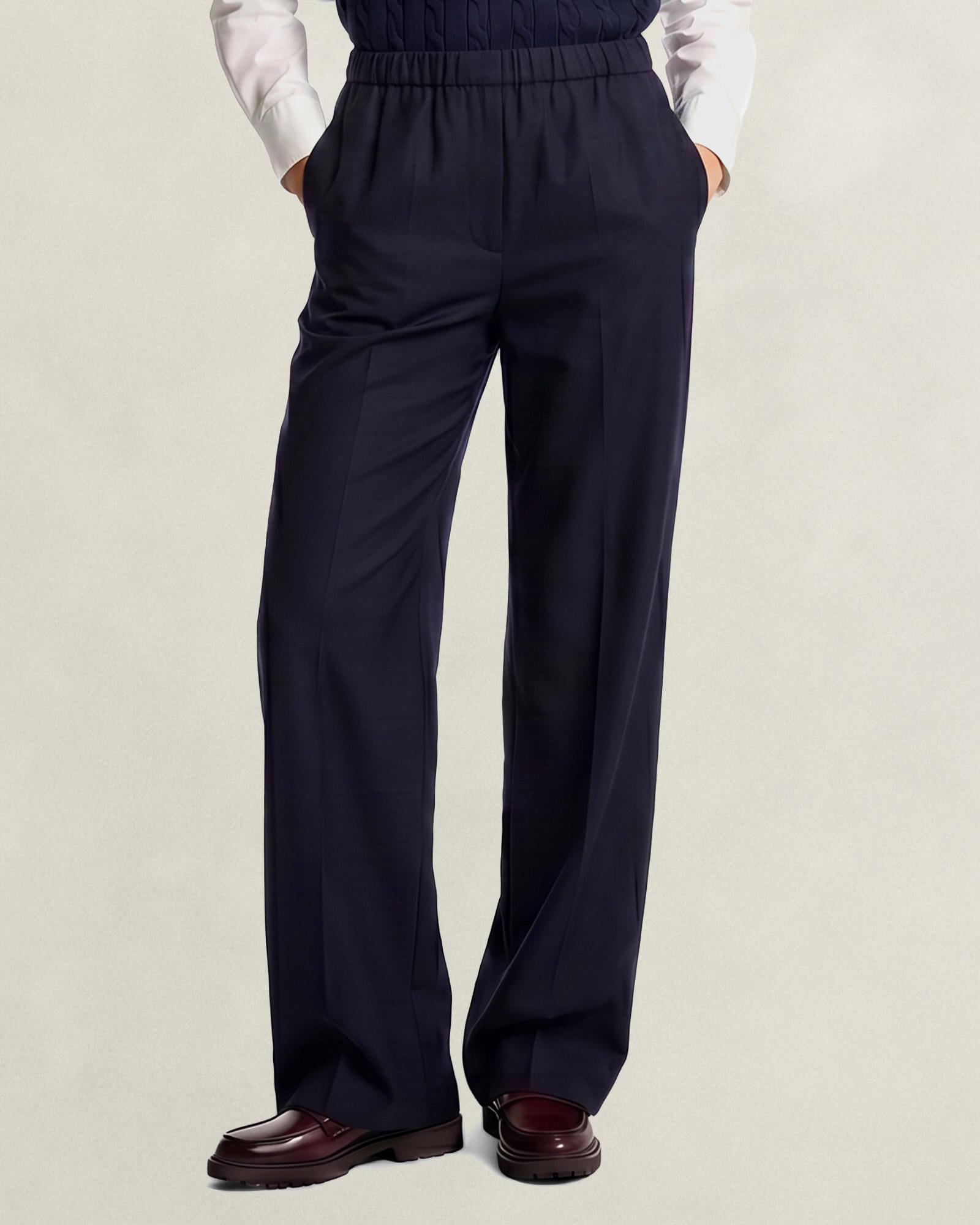 GANT Kadın Lacivert Relaxed Fit Yün Pantolon