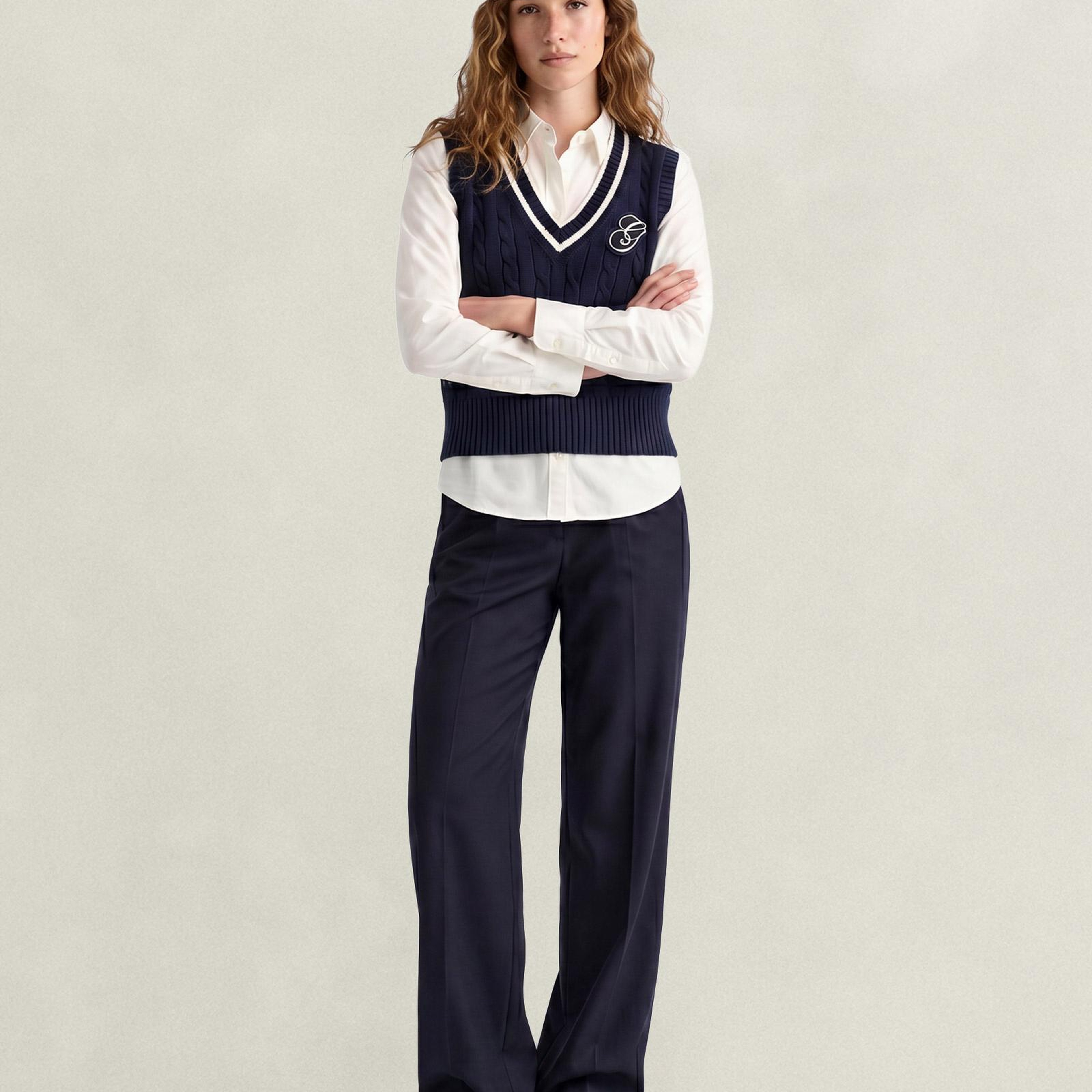 GANT Kadın Lacivert Relaxed Fit Yün Pantolon