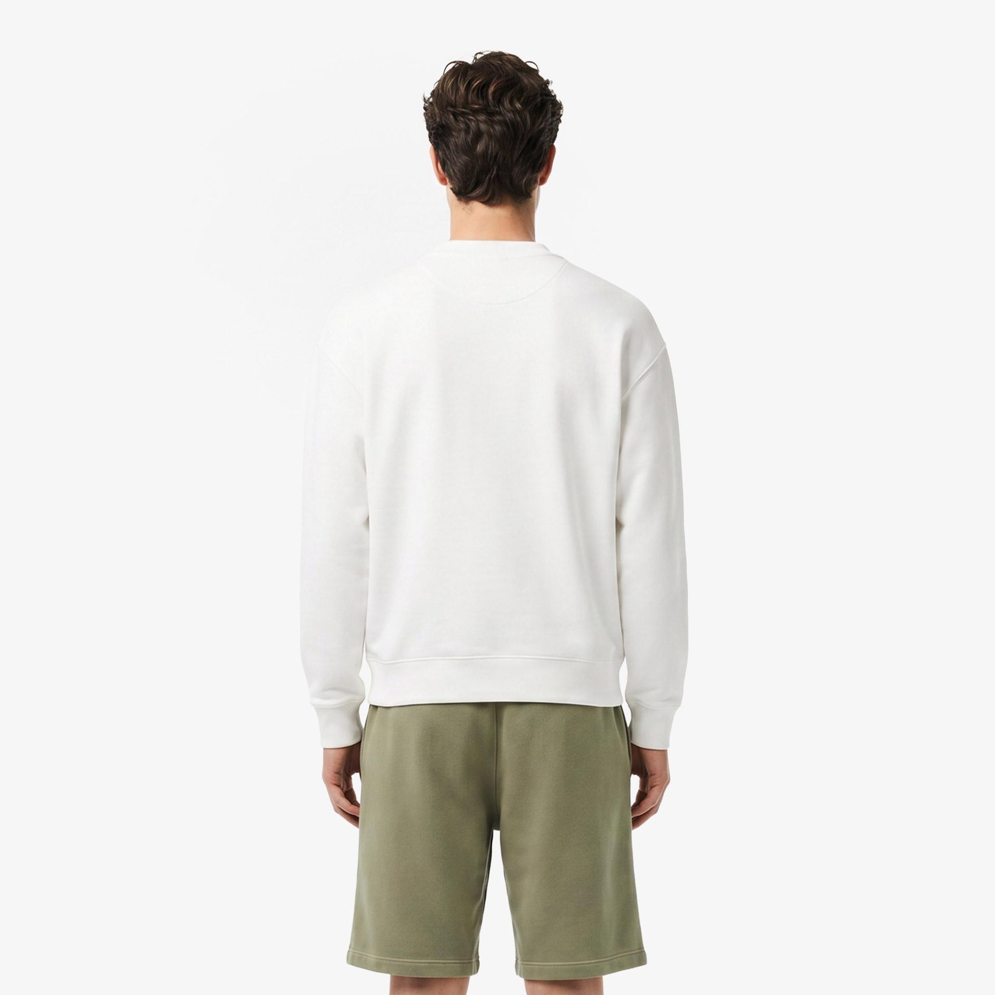 Erkek Loose Fit Bisiklet Yaka Beyaz Sweatshirt
