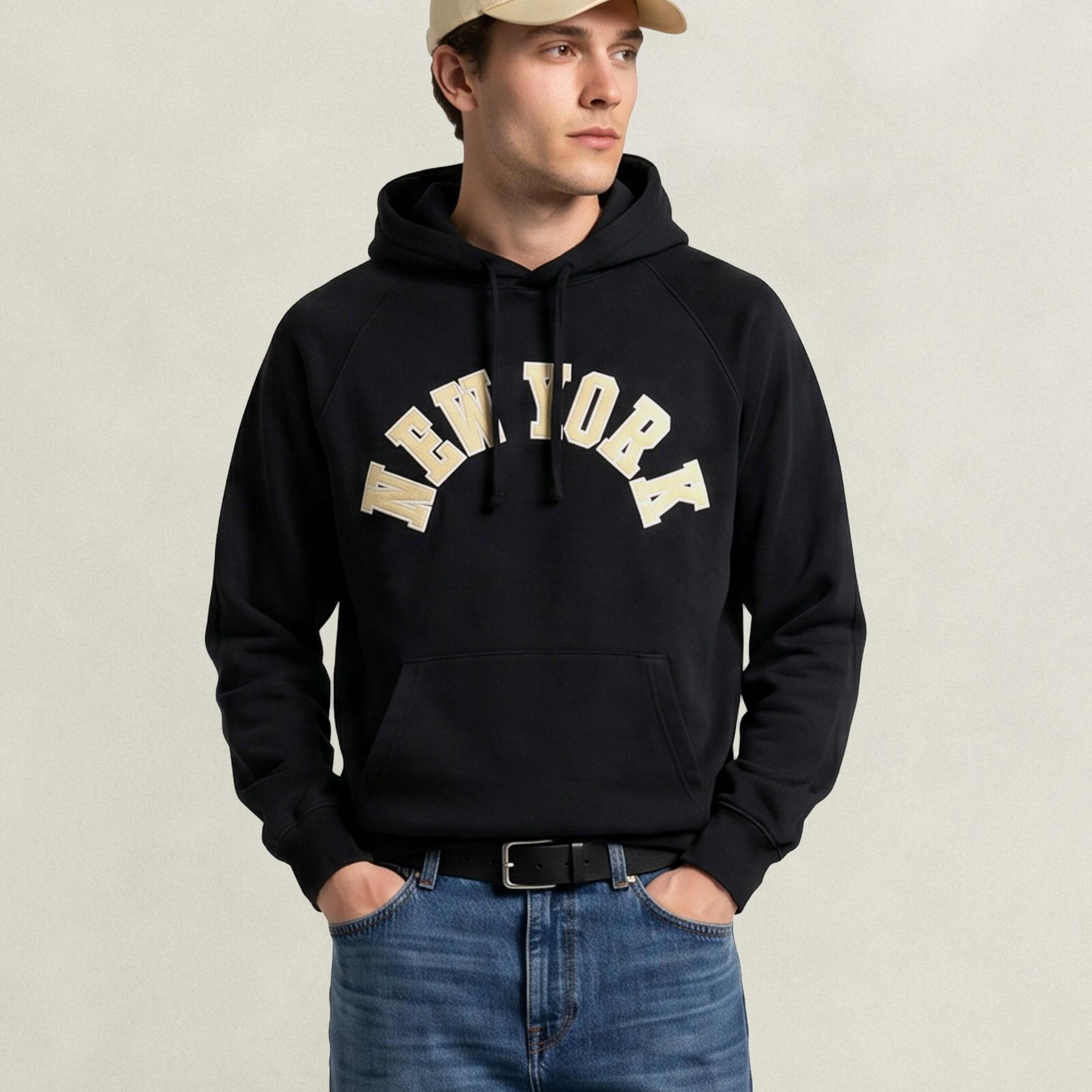 GANT Erkek Siyah Oversize Fit Kapüşonlu Logolu Sweatshirt