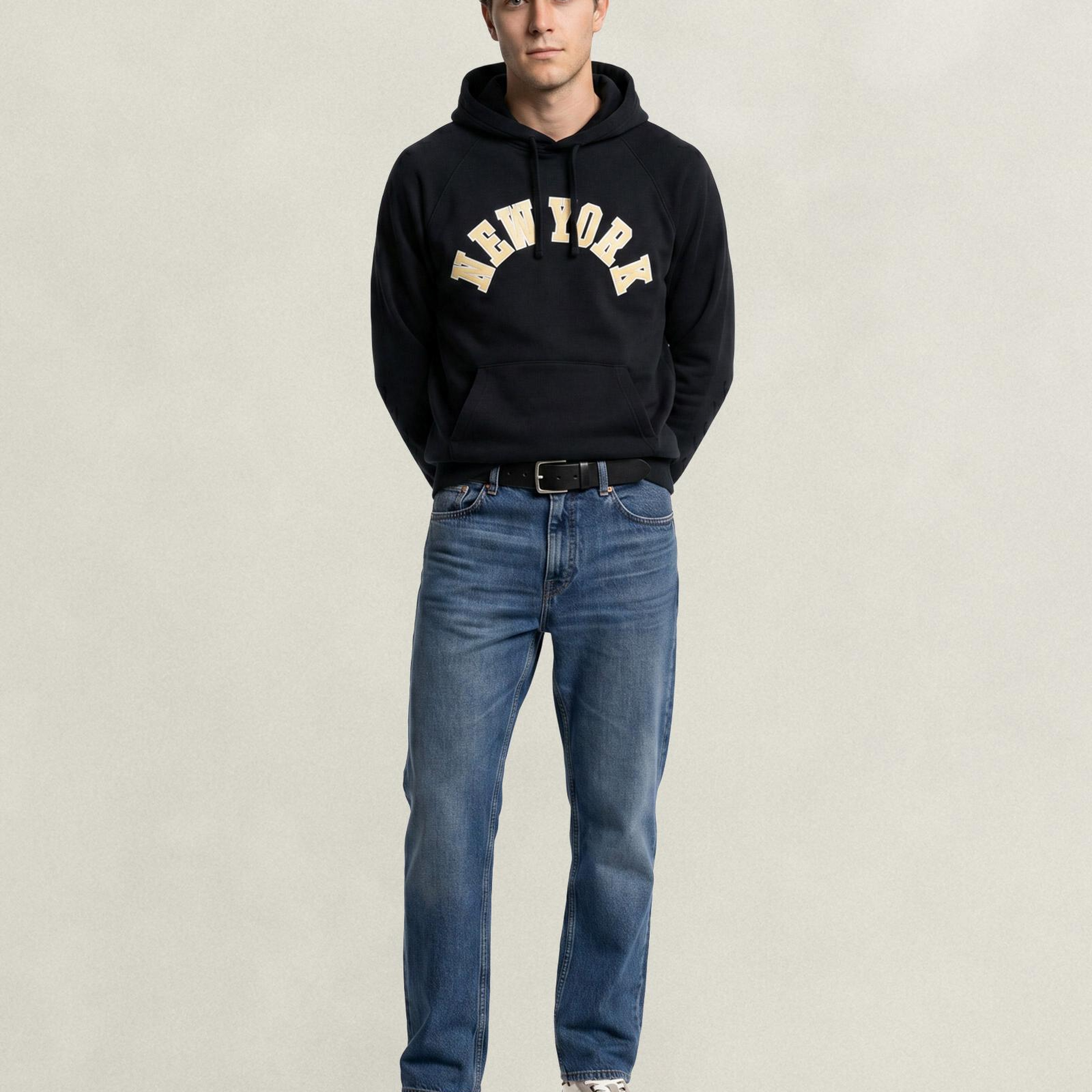 GANT Erkek Siyah Oversize Fit Kapüşonlu Logolu Sweatshirt