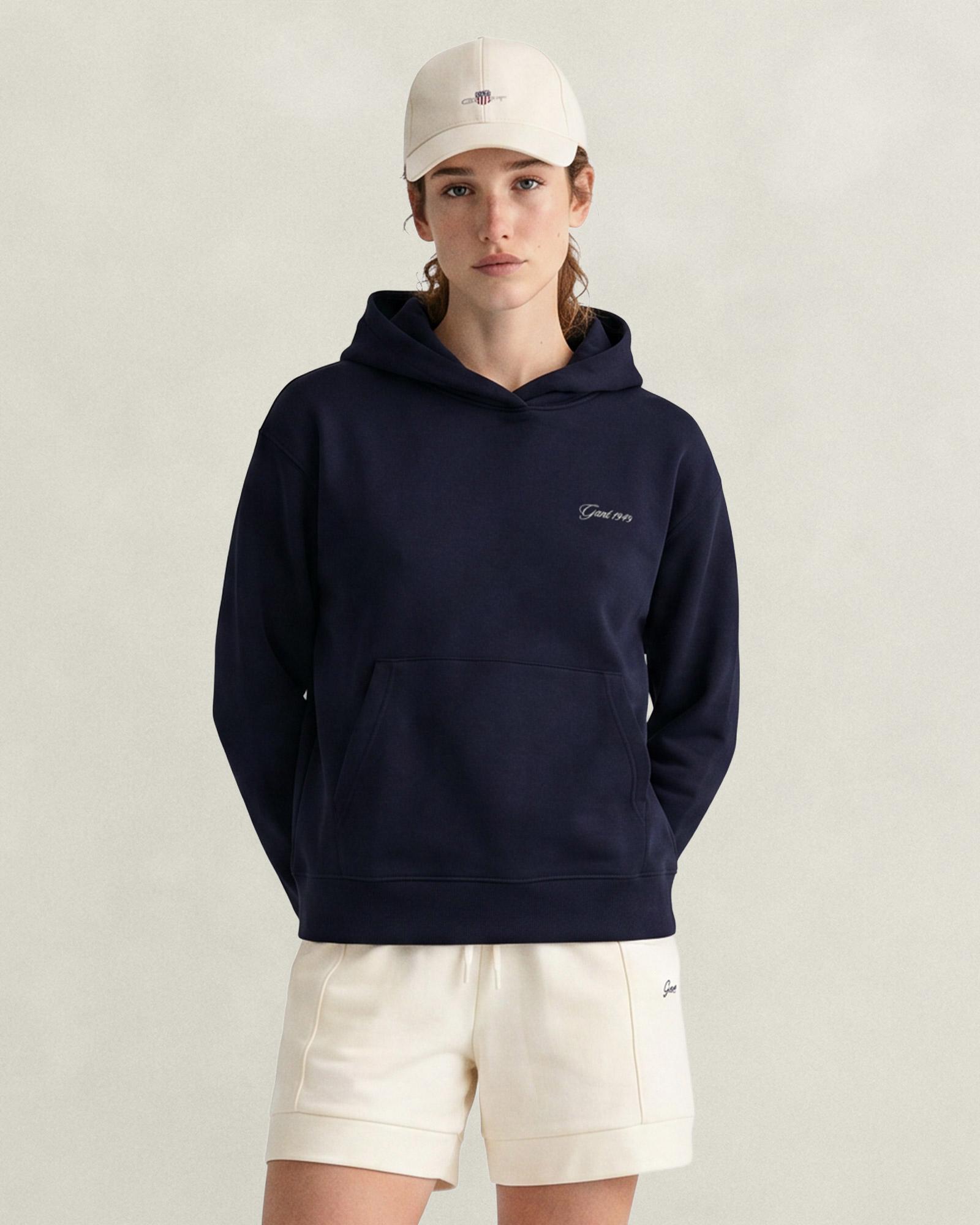 GANT Kadın Lacivert Regular Fit Kapüşonlu Sweatshirt