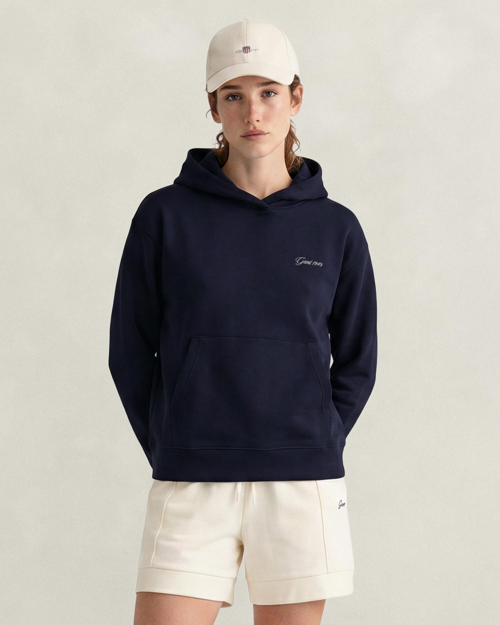 GANT Kadın Lacivert Regular Fit Kapüşonlu Sweatshirt