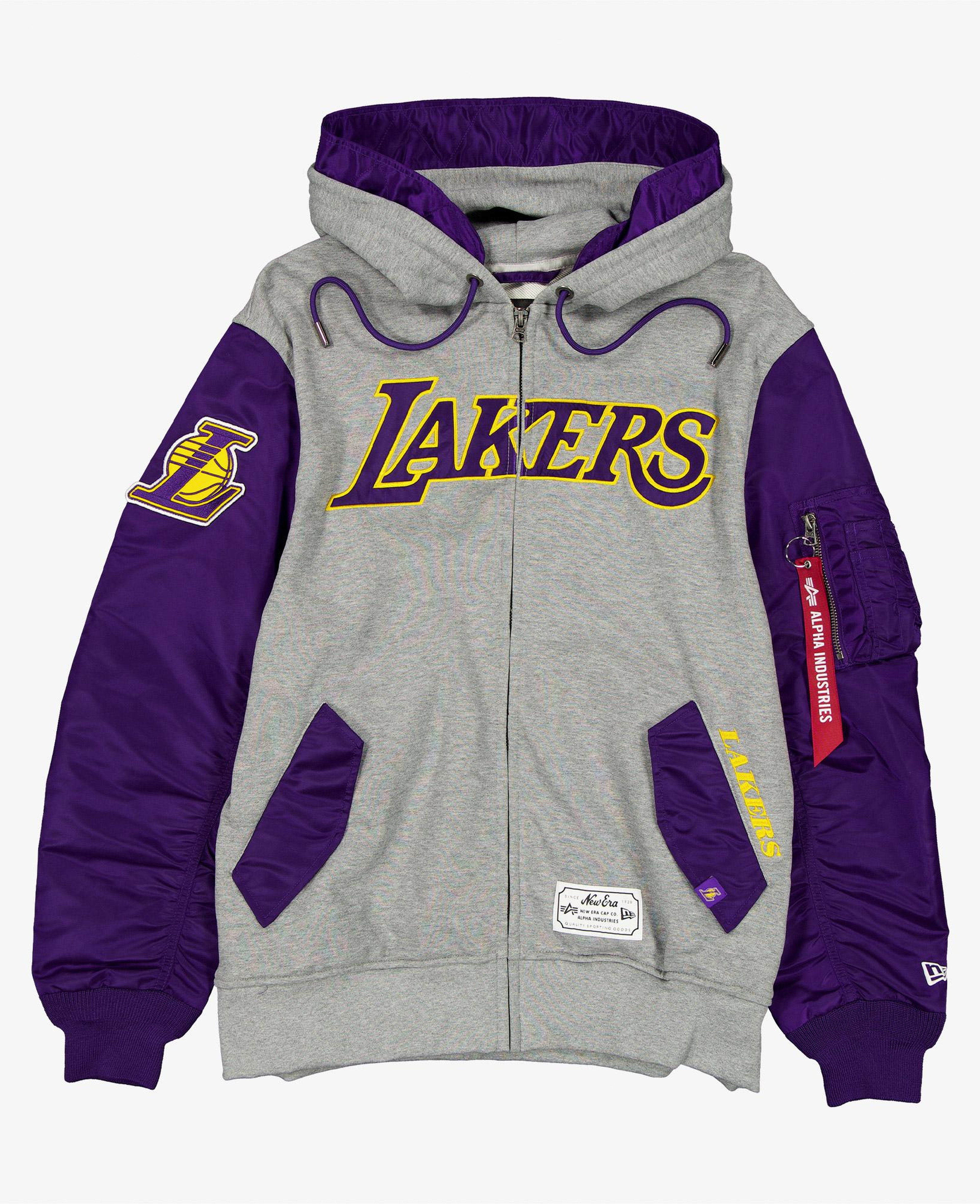 Alpha Industries x New Era Los Angeles Lakers Ma-1 Fermuarlı Unisex Gri Sweatshirt