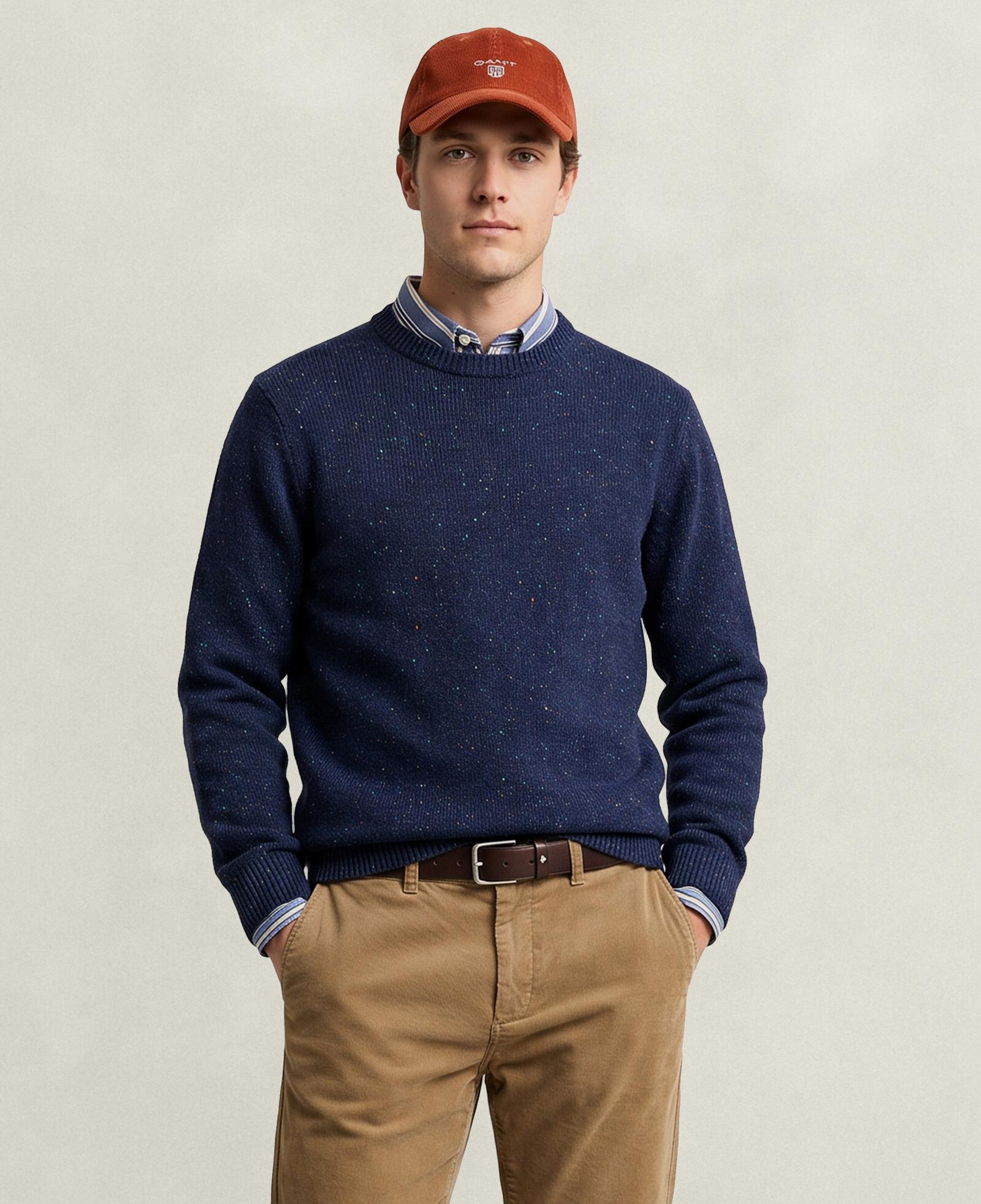 GANT Erkek Lacivert Regular Fit Bisiklet Yaka Kazak