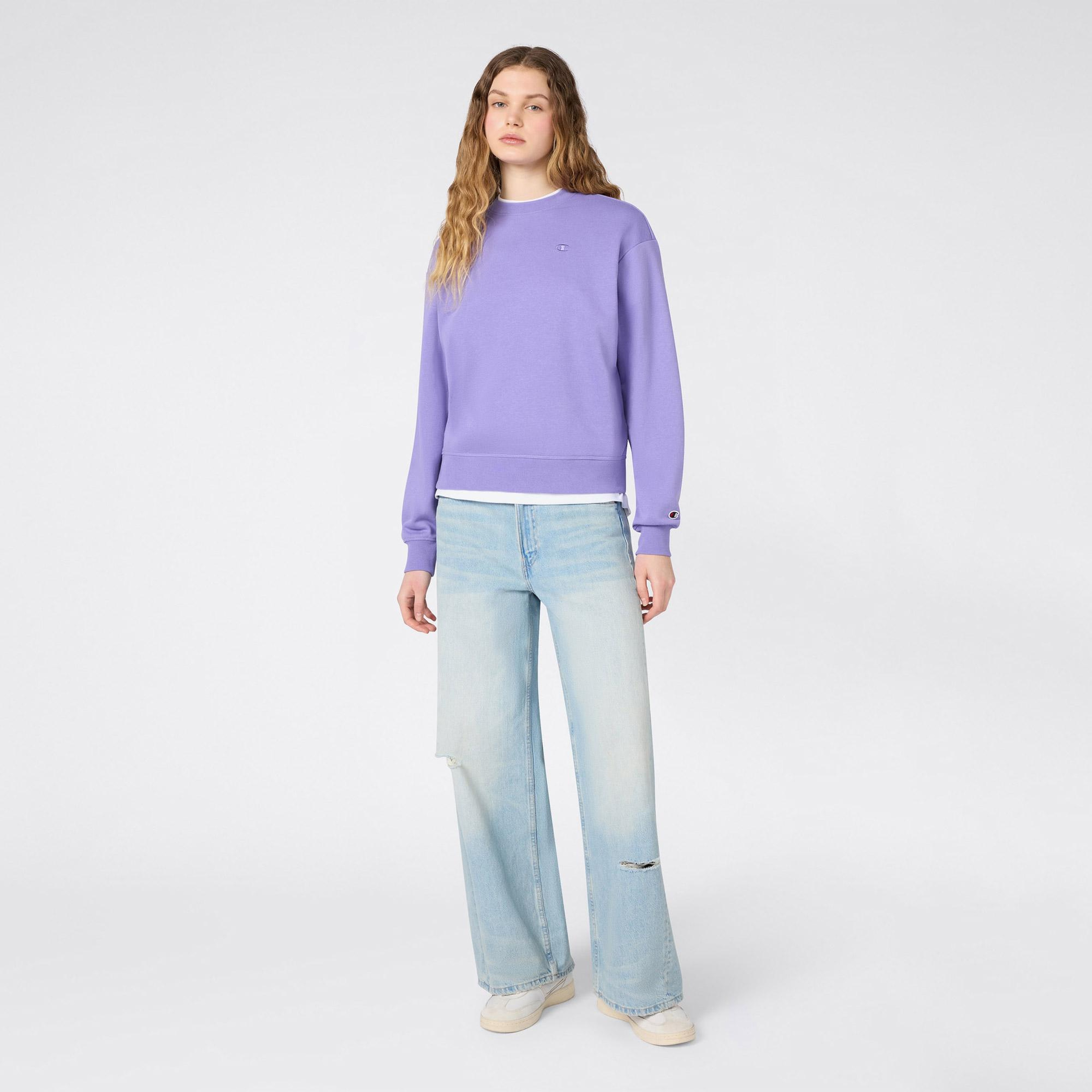 Champion Crewneck Regular Fit Kadın Mor Sweatshirt