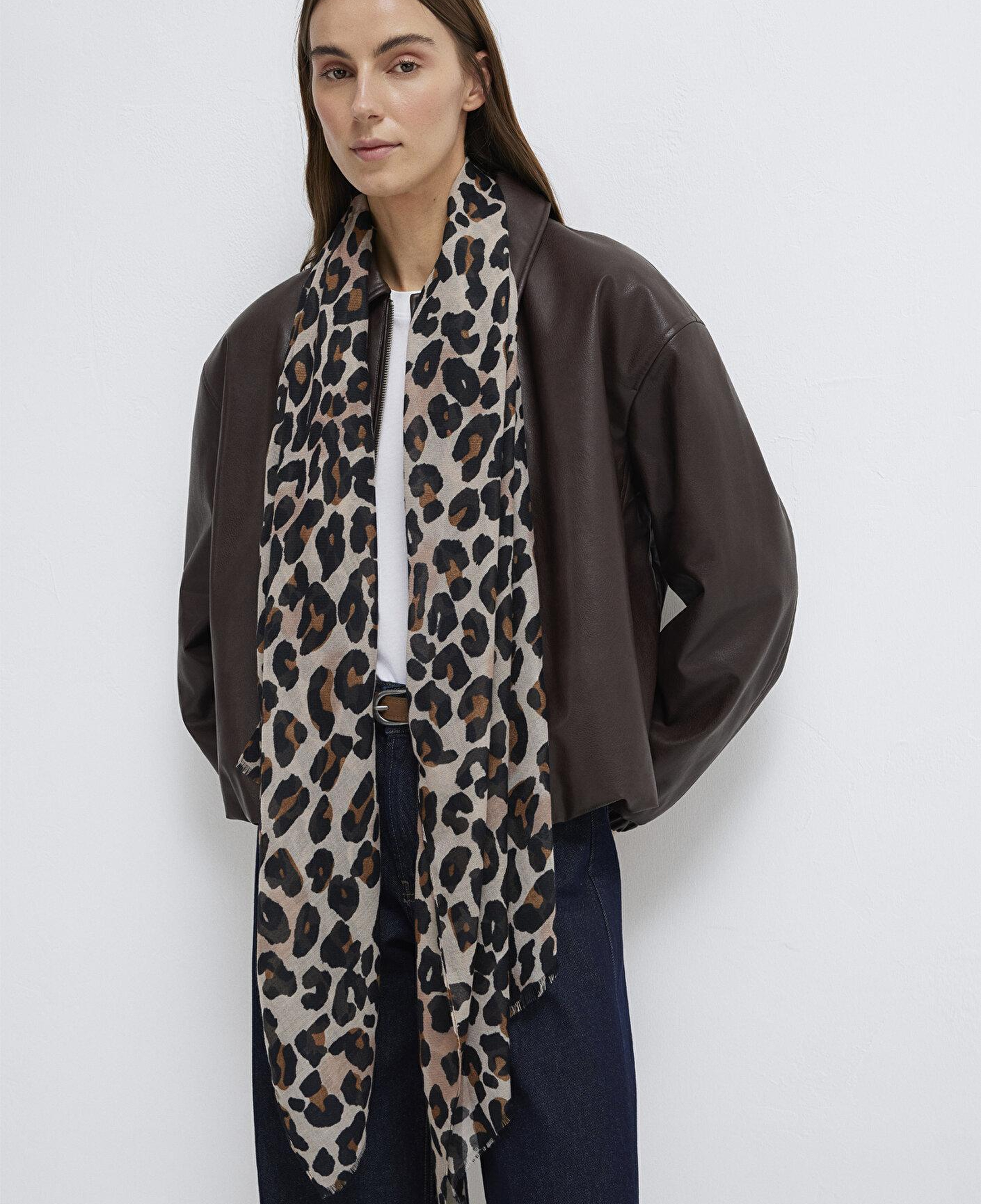 Mavi Leopar Desenli Şal 1912871-85397