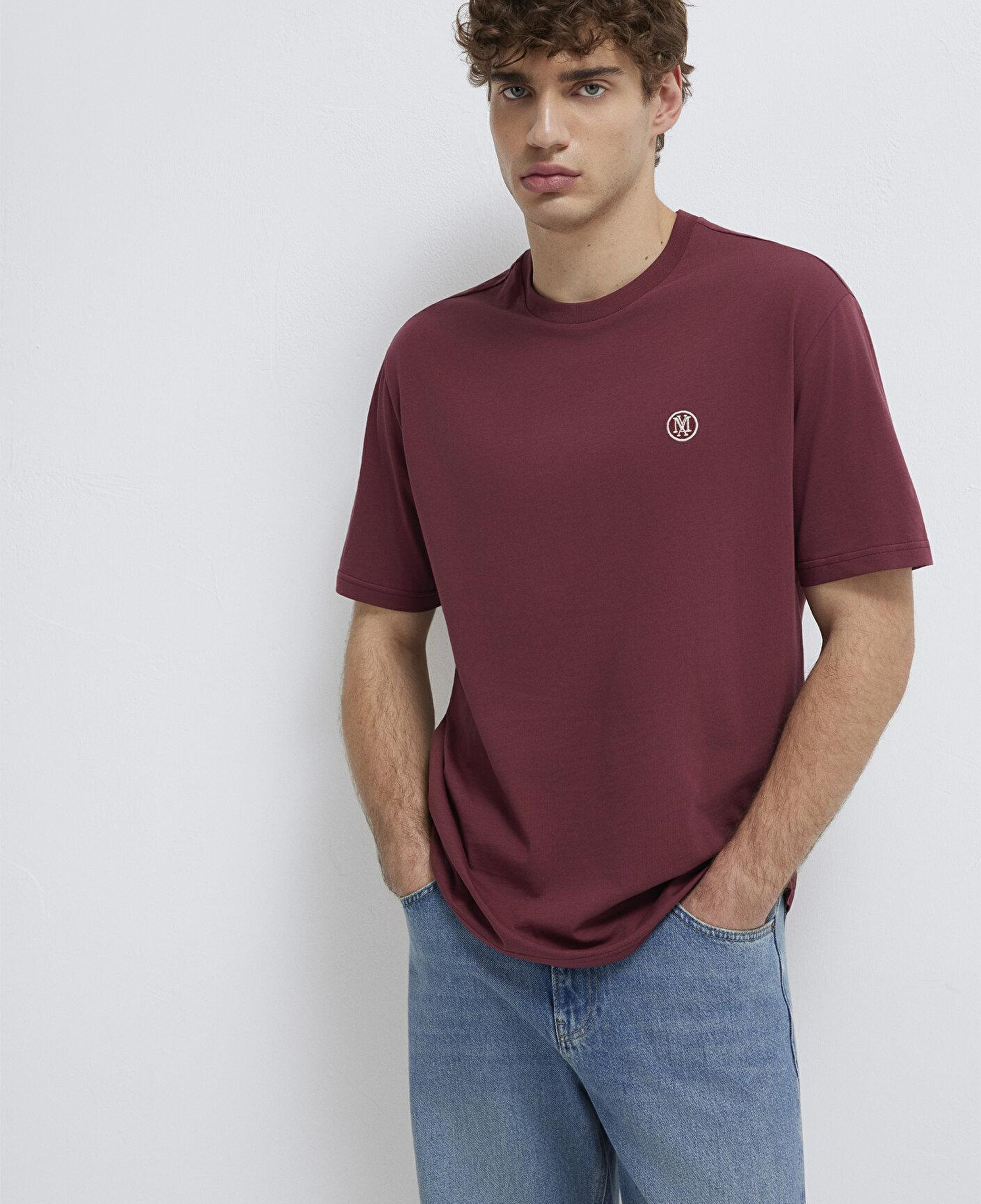 Mavi Mavi Logo İşlemeli Bordo Basic Tişört Loose Fit / Bol Rahat Kesim 067074-70396