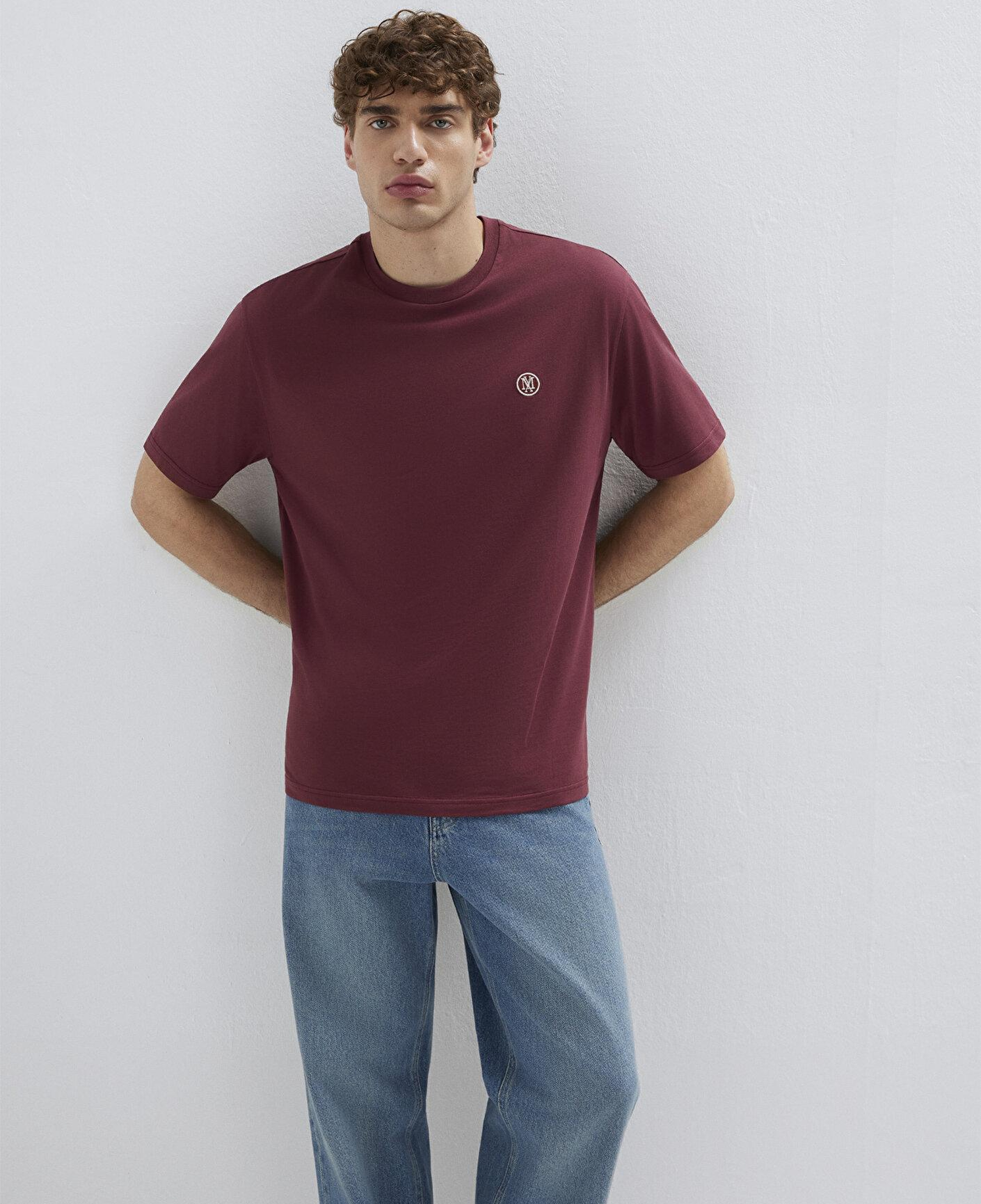 Mavi Mavi Logo İşlemeli Bordo Basic Tişört Loose Fit / Bol Rahat Kesim 067074-70396