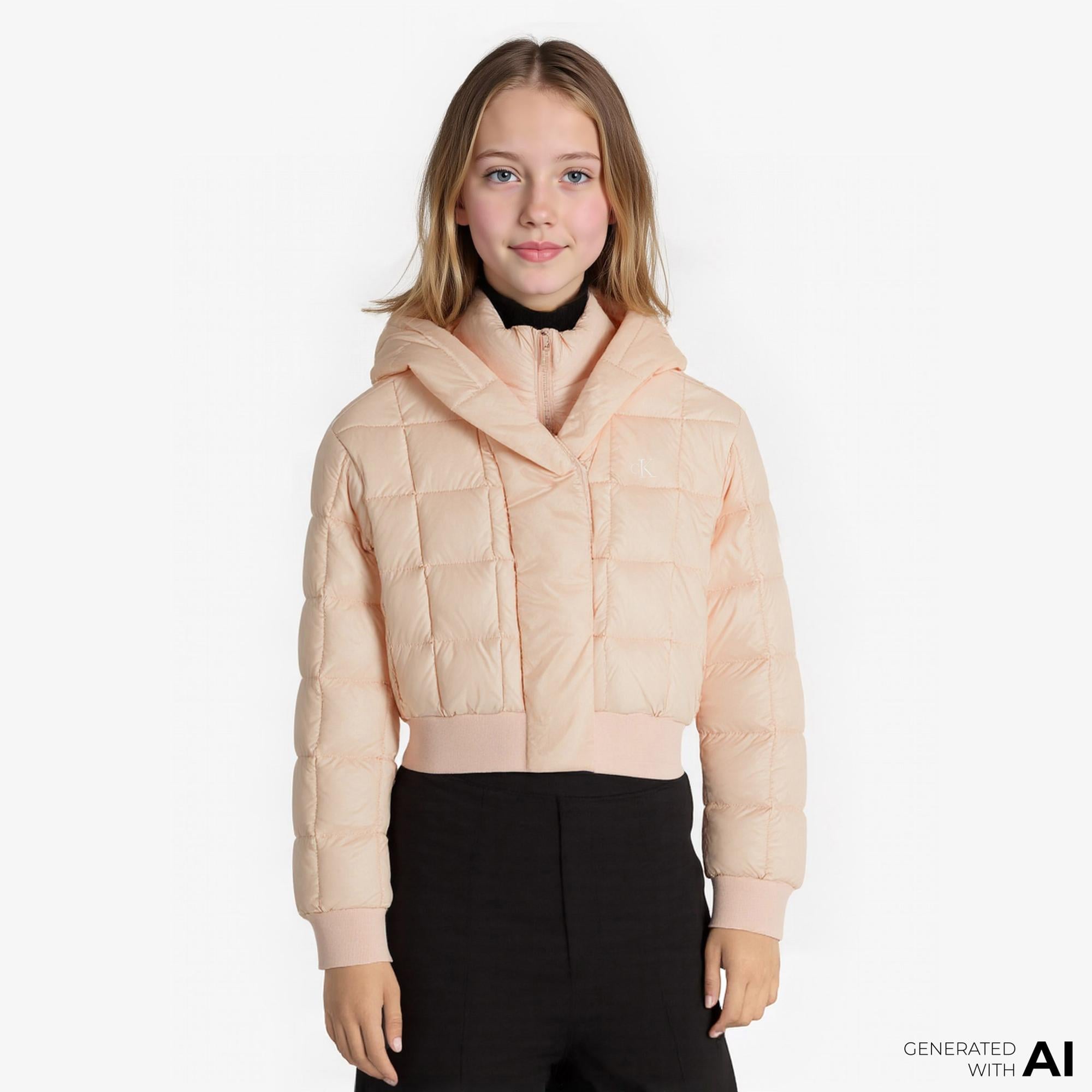 Calvin Klein Archive Grid Puffer Çocuk Pembe Mont