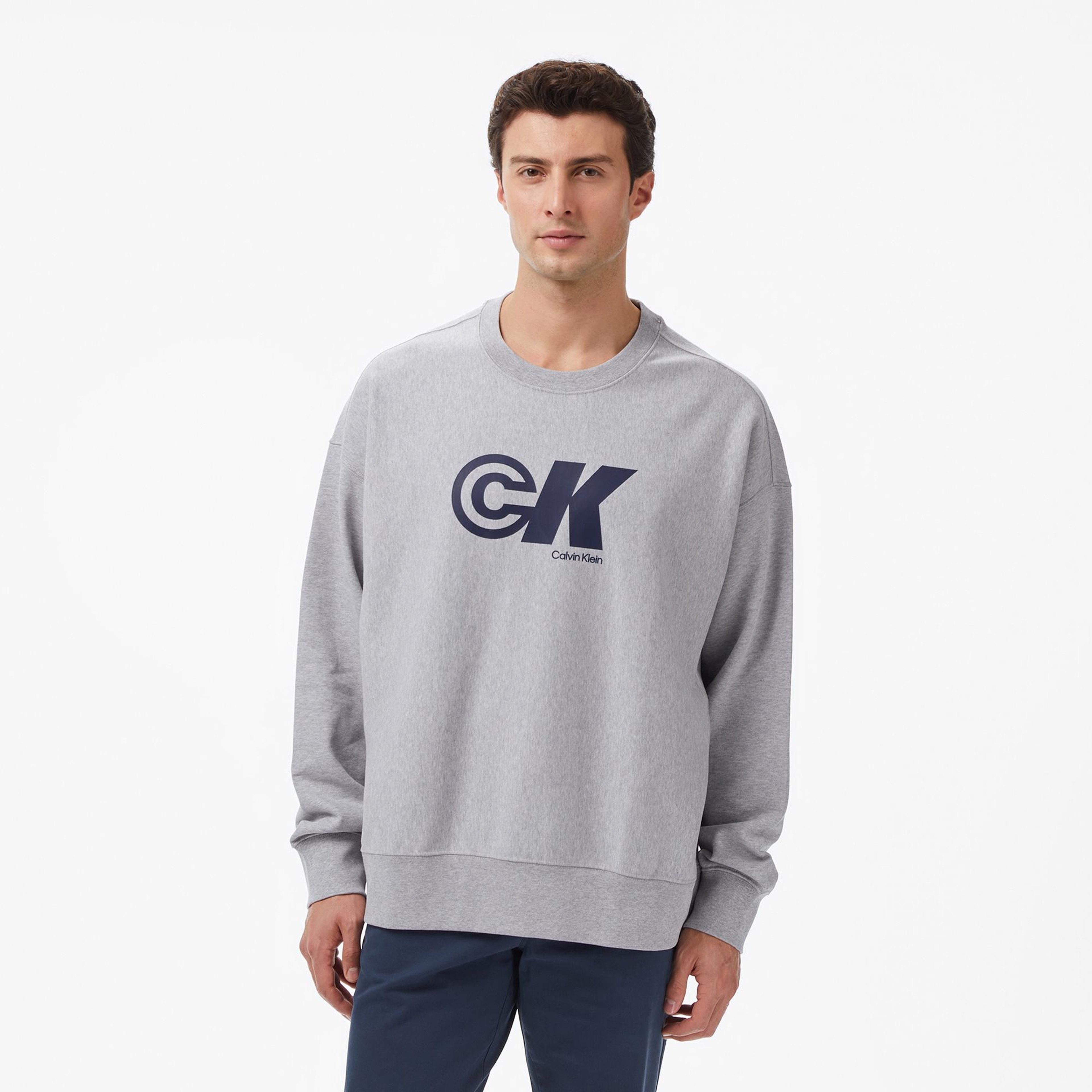 Calvin Klein Premium Terry Graphic Erkek Gri Sweatshirt