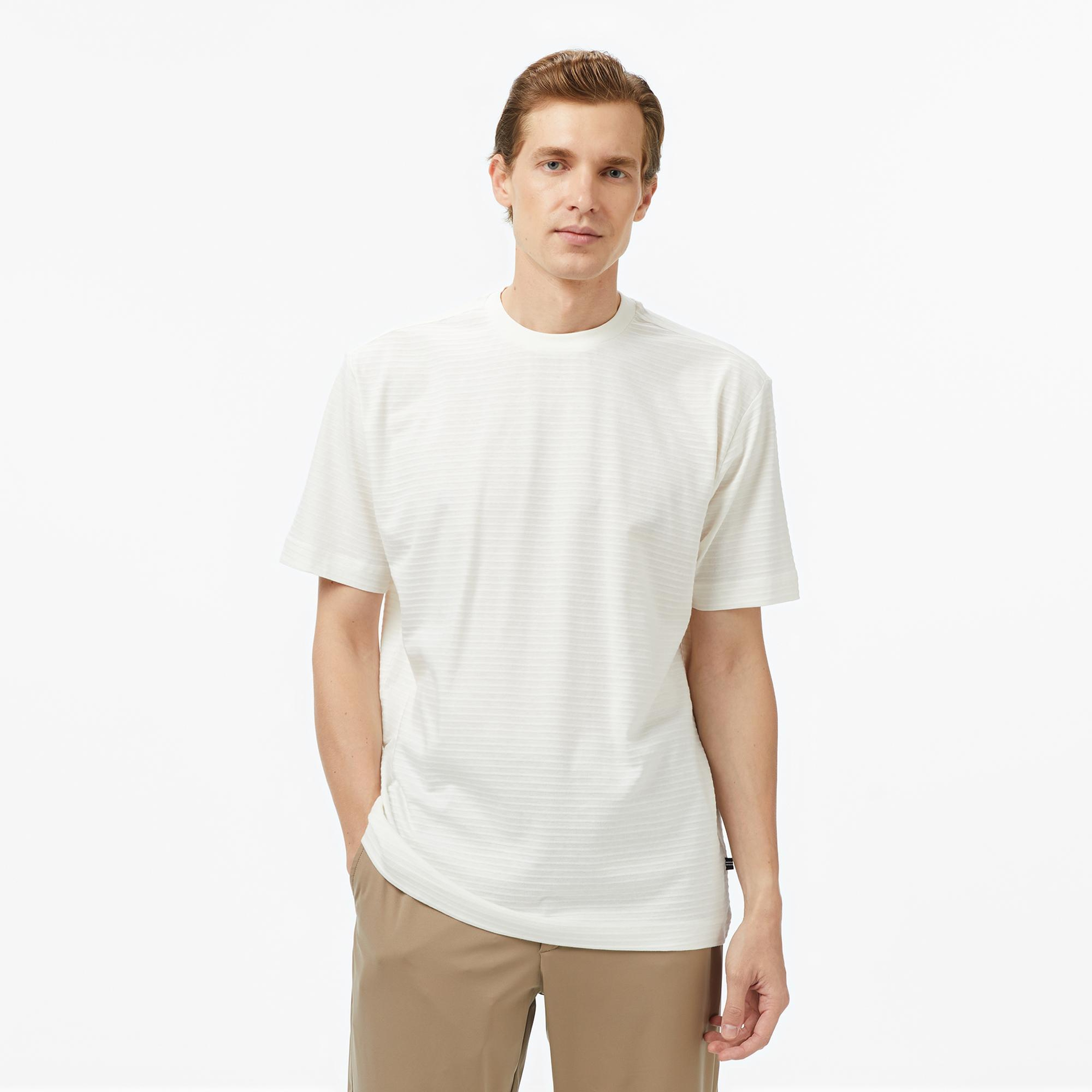 Nautica Erkek Krem Rengi Regular Fit Çizgili T-Shirt
