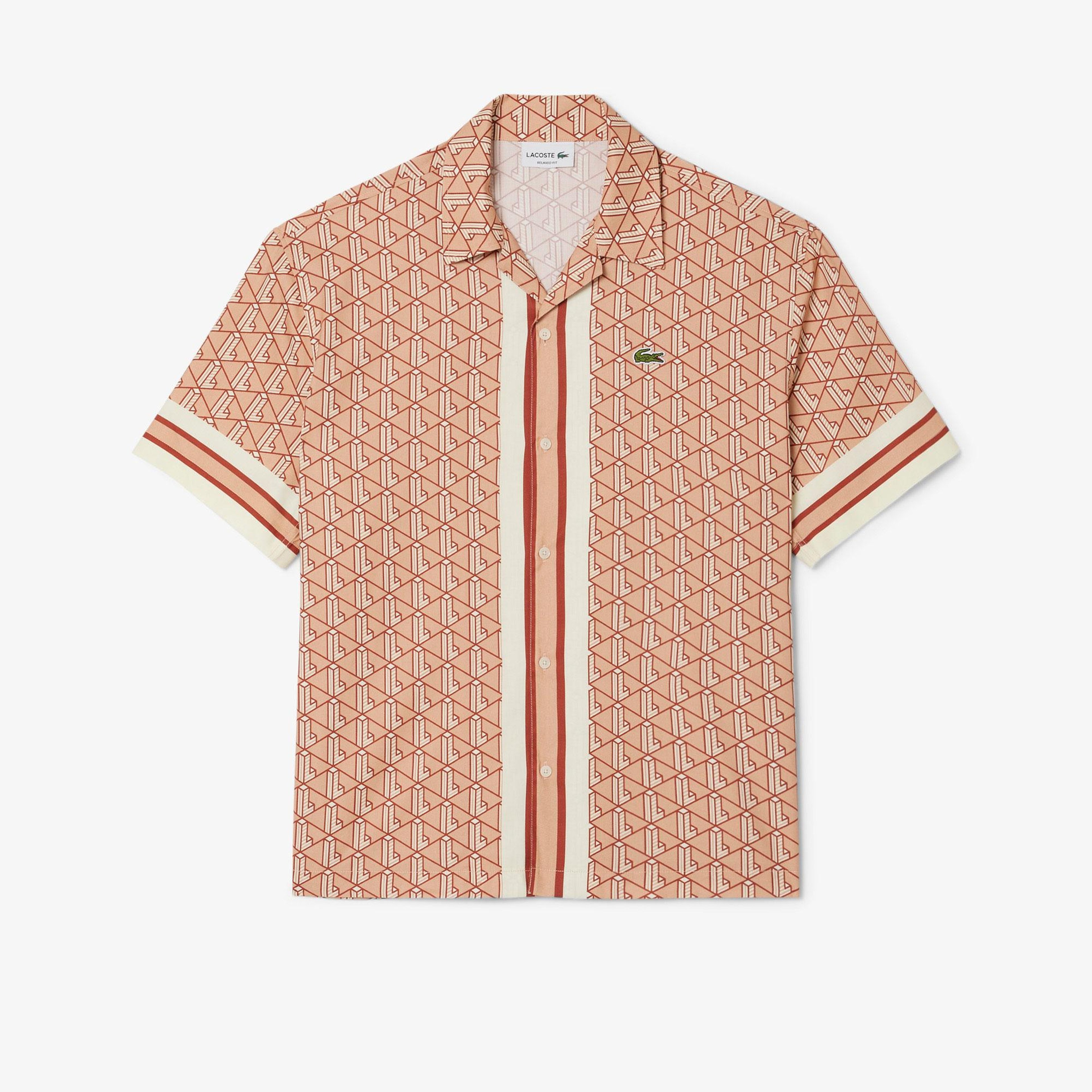 Erkek Relaxed Fit Kısa Kollu Monogram Turuncu Gömlek