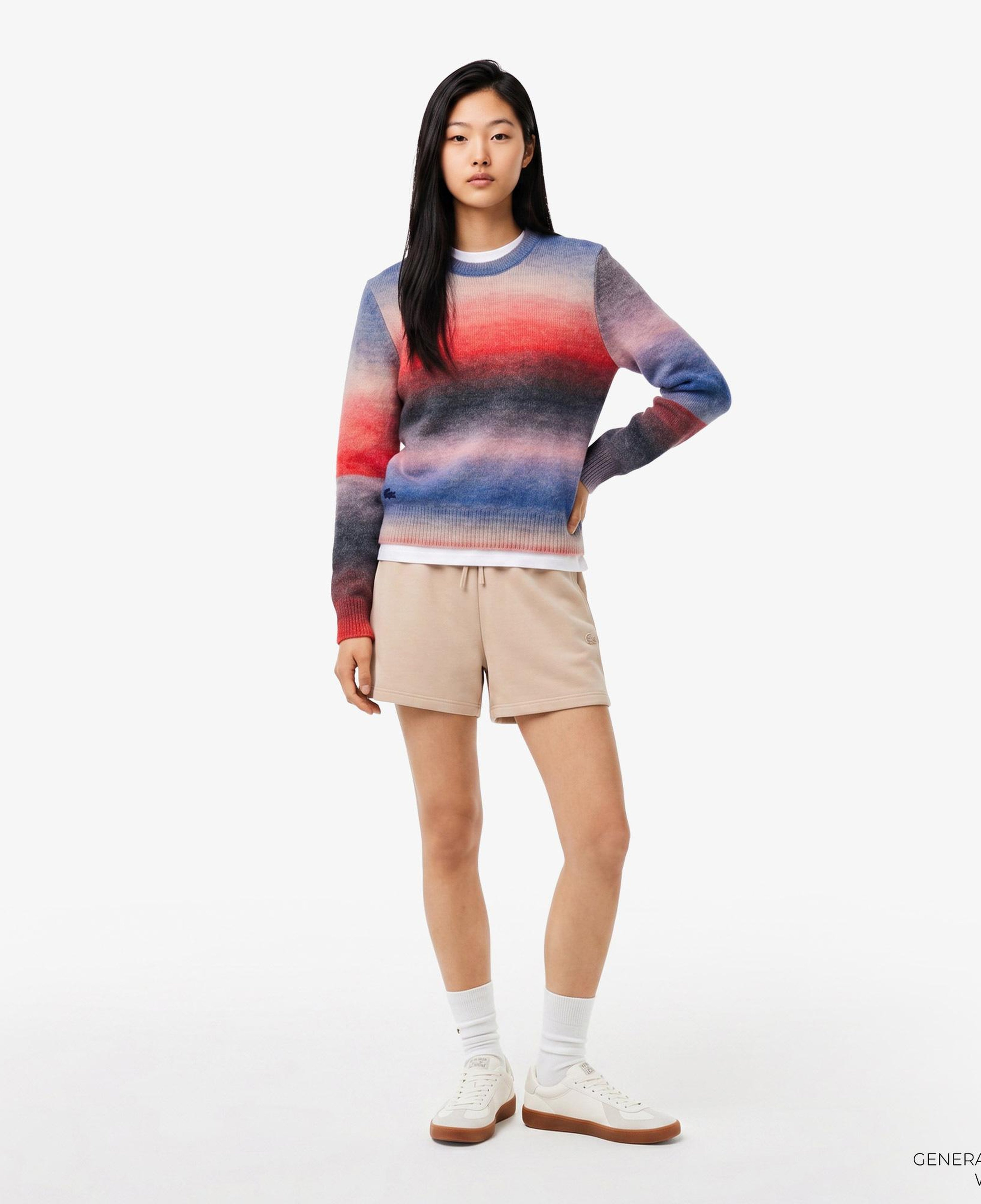 Lacoste Kadın Regular Fit Bisiklet Yaka Desenli Renkli Kazak