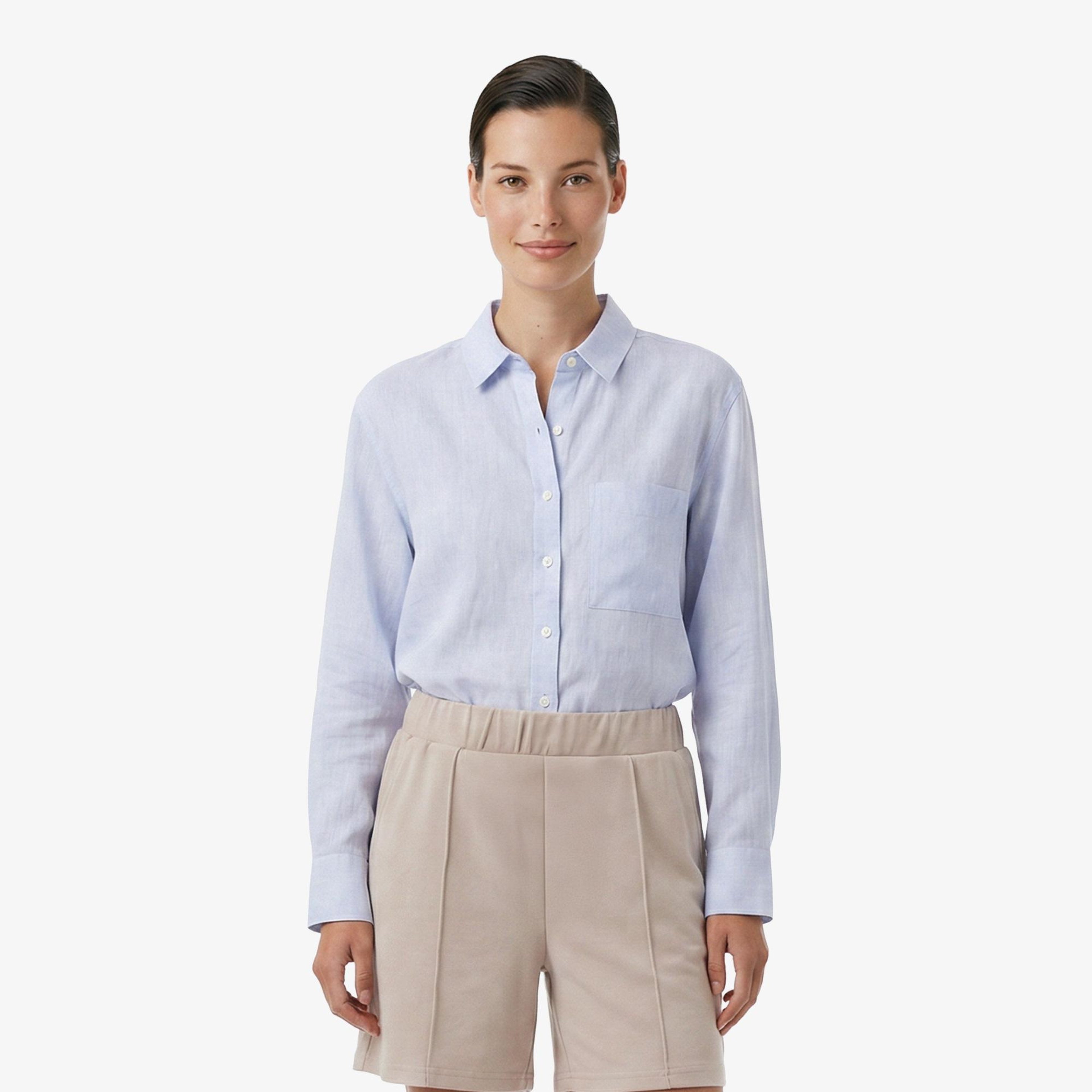 Nautica Kadın Mavi Regular Fit Keten Gömlek