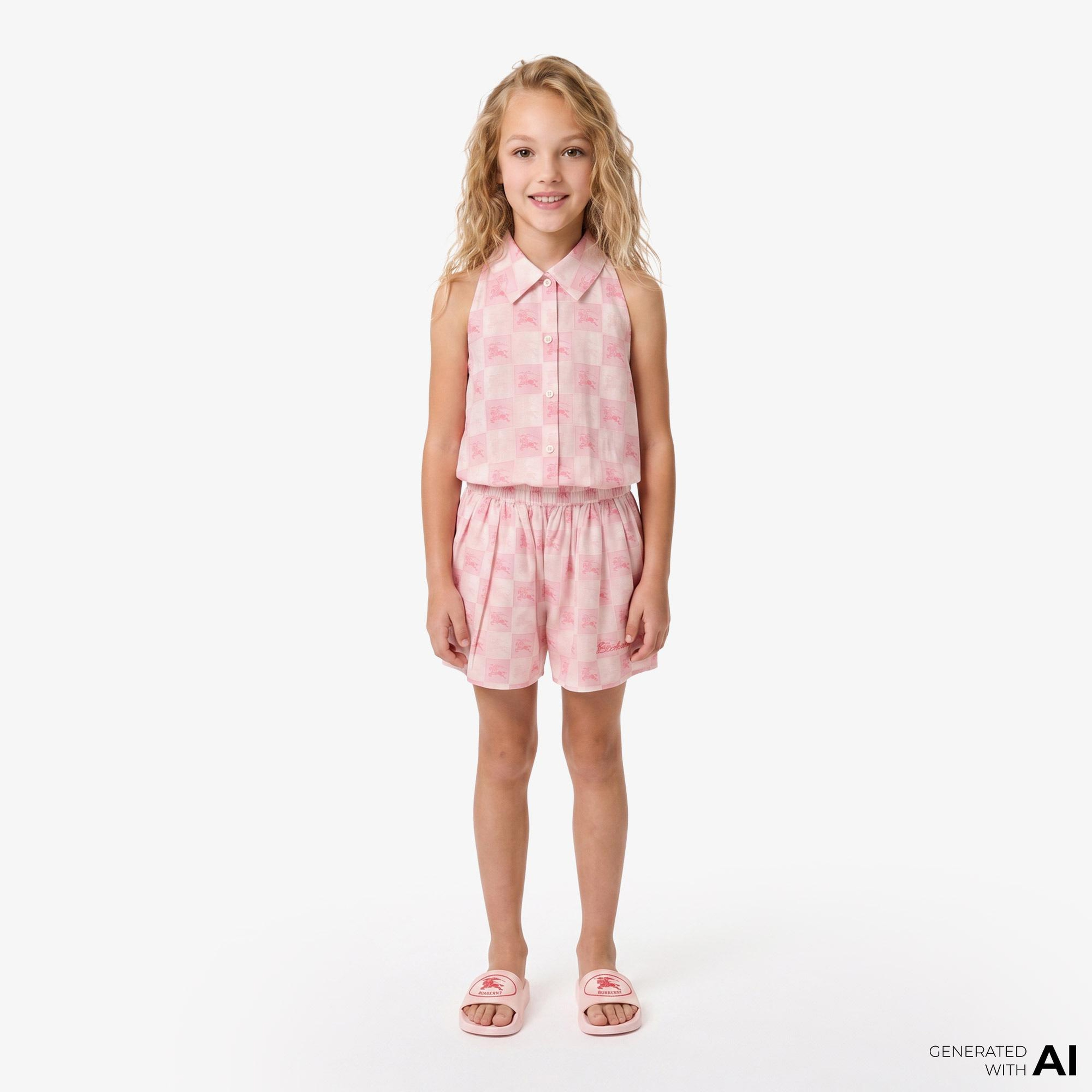 Burberry Ekd Checkerboard Cotton Çocuk Pembe Gömlek