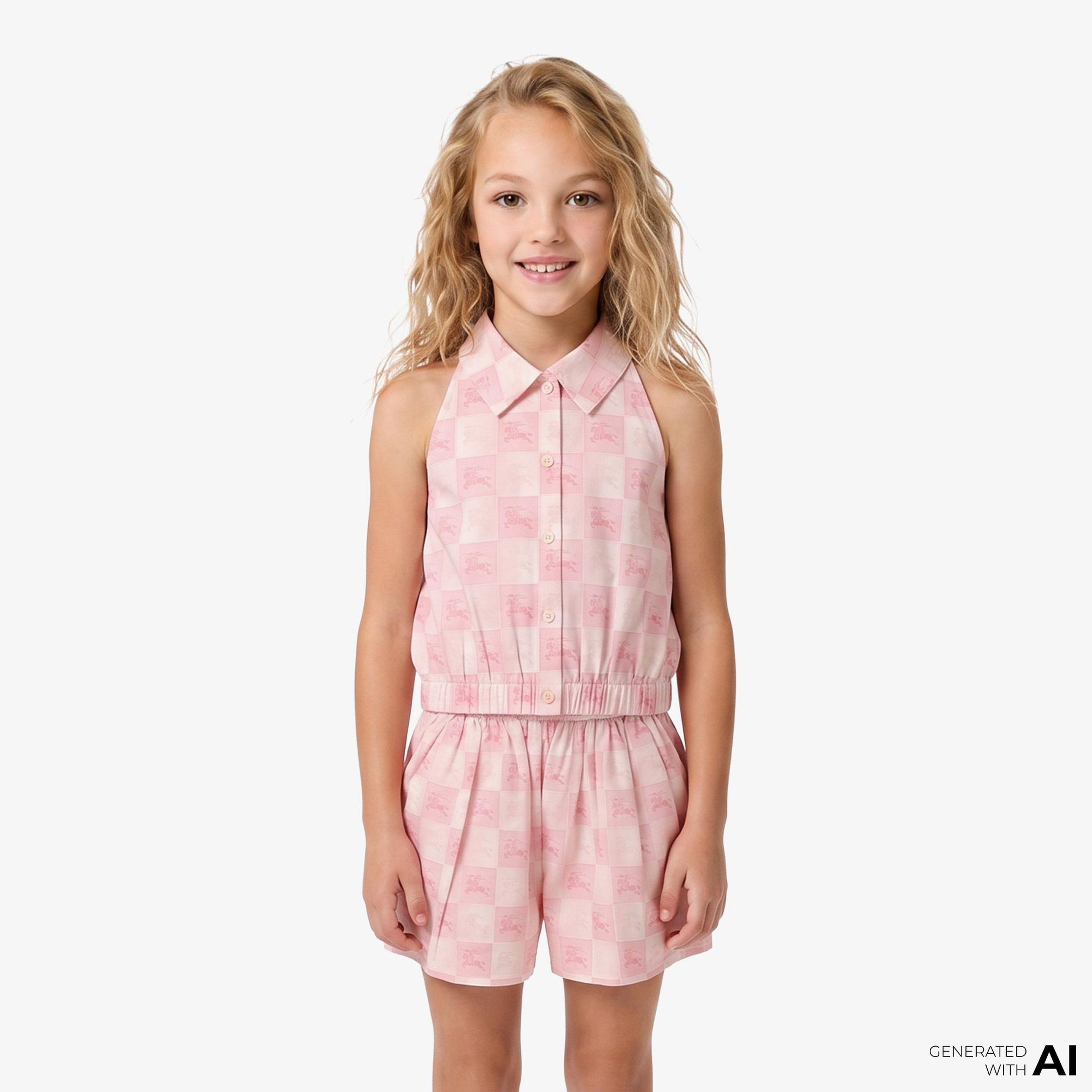 Burberry Ekd Checkerboard Cotton Çocuk Pembe Gömlek
