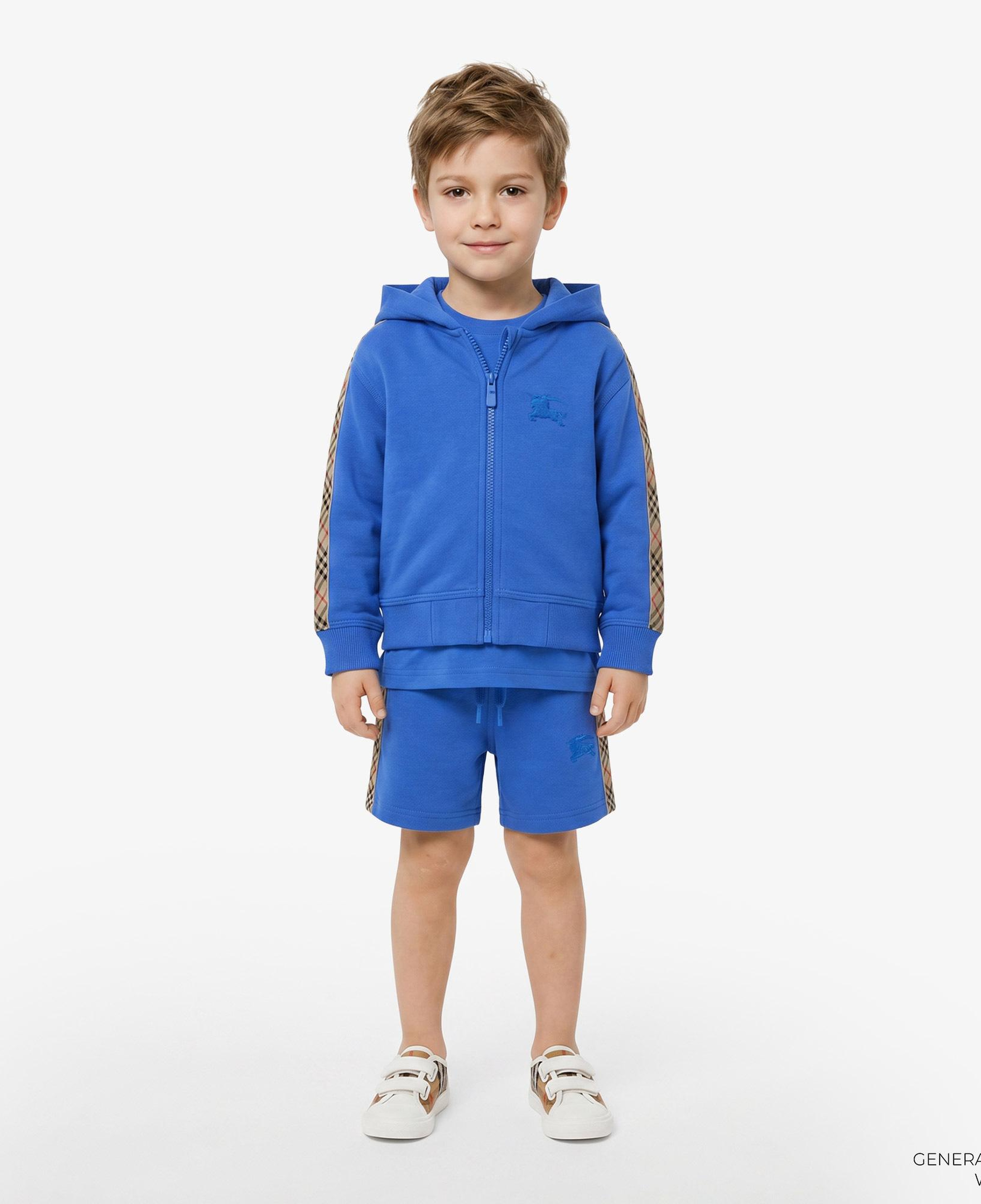 Burberry Check Trim Cotton Zip Çocuk Mavi Hoodie
