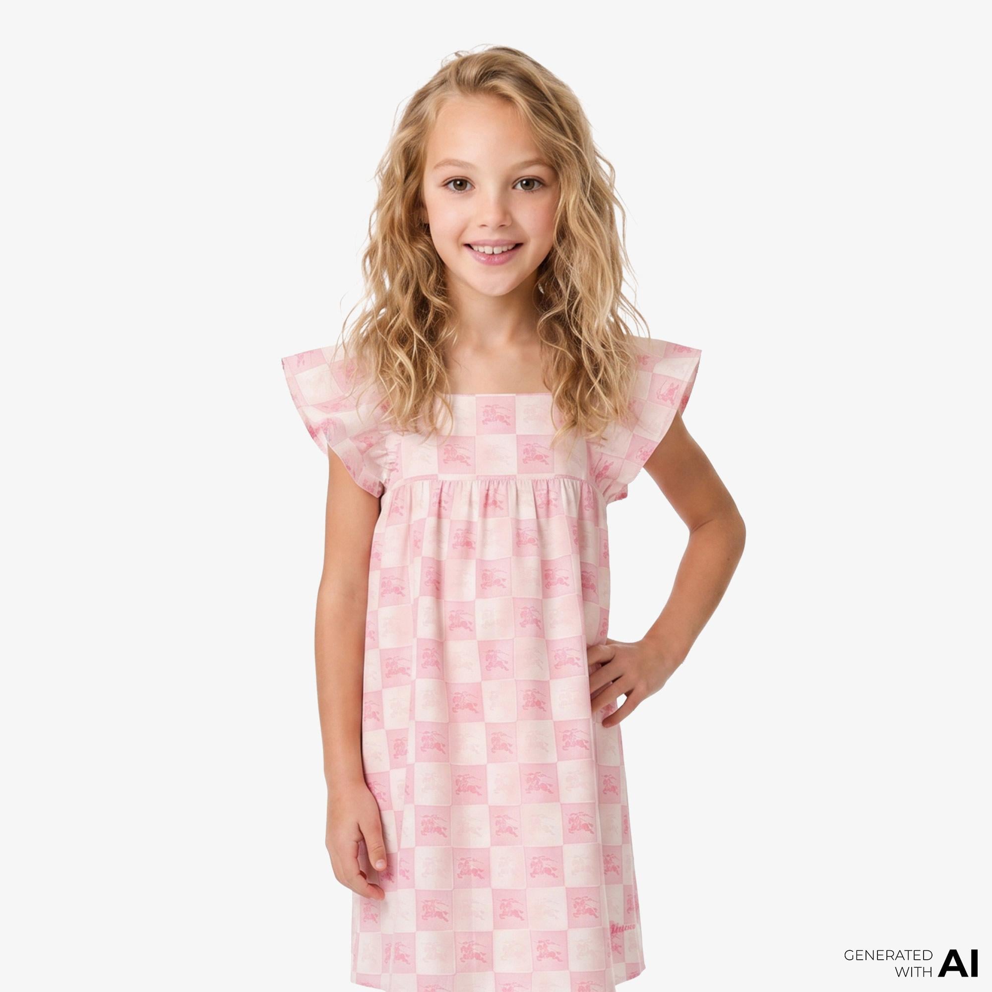 Burberry Ekd Checkerboard Cotton Çocuk Pembe Elbise