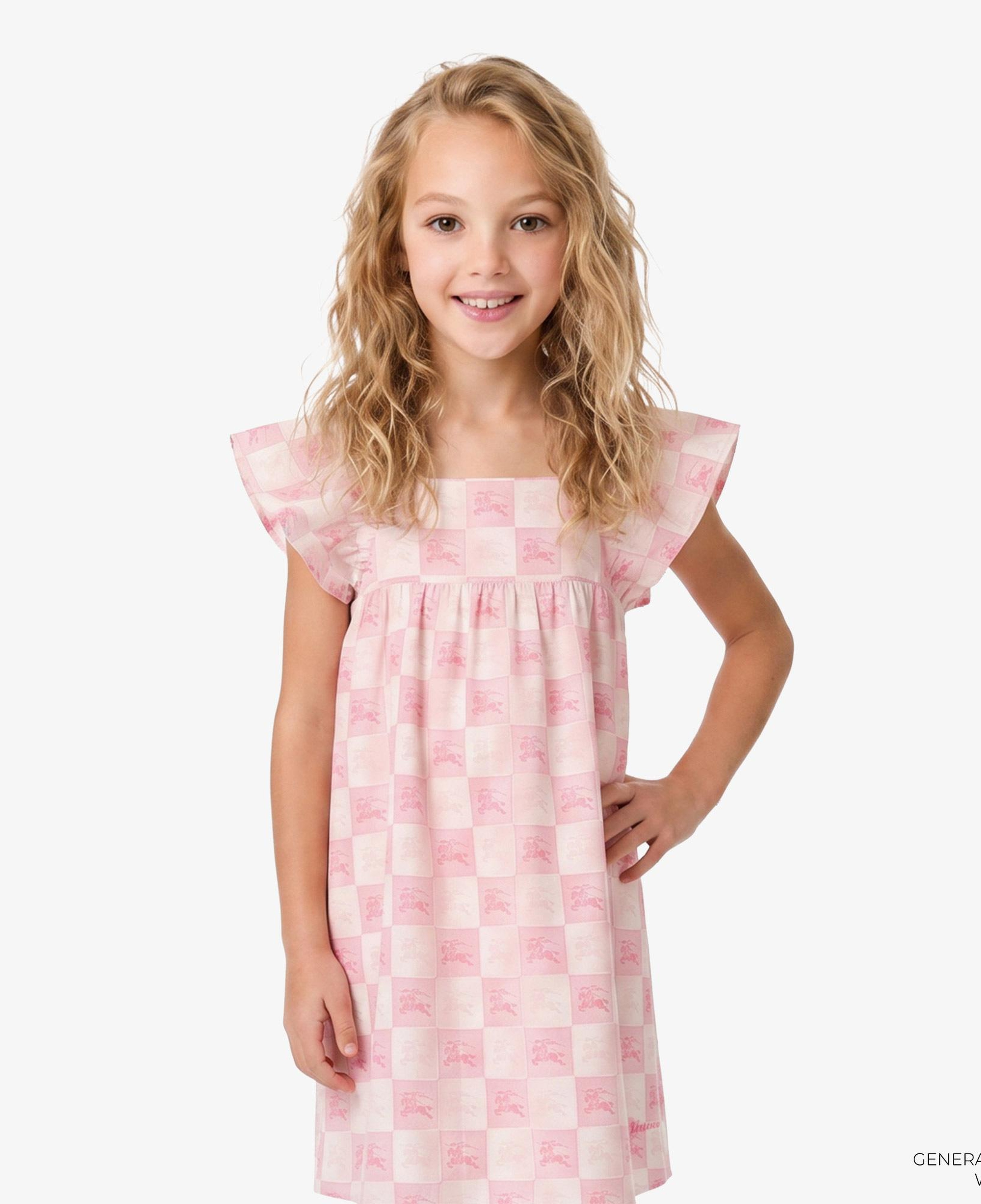 Burberry Ekd Checkerboard Cotton Çocuk Pembe Elbise