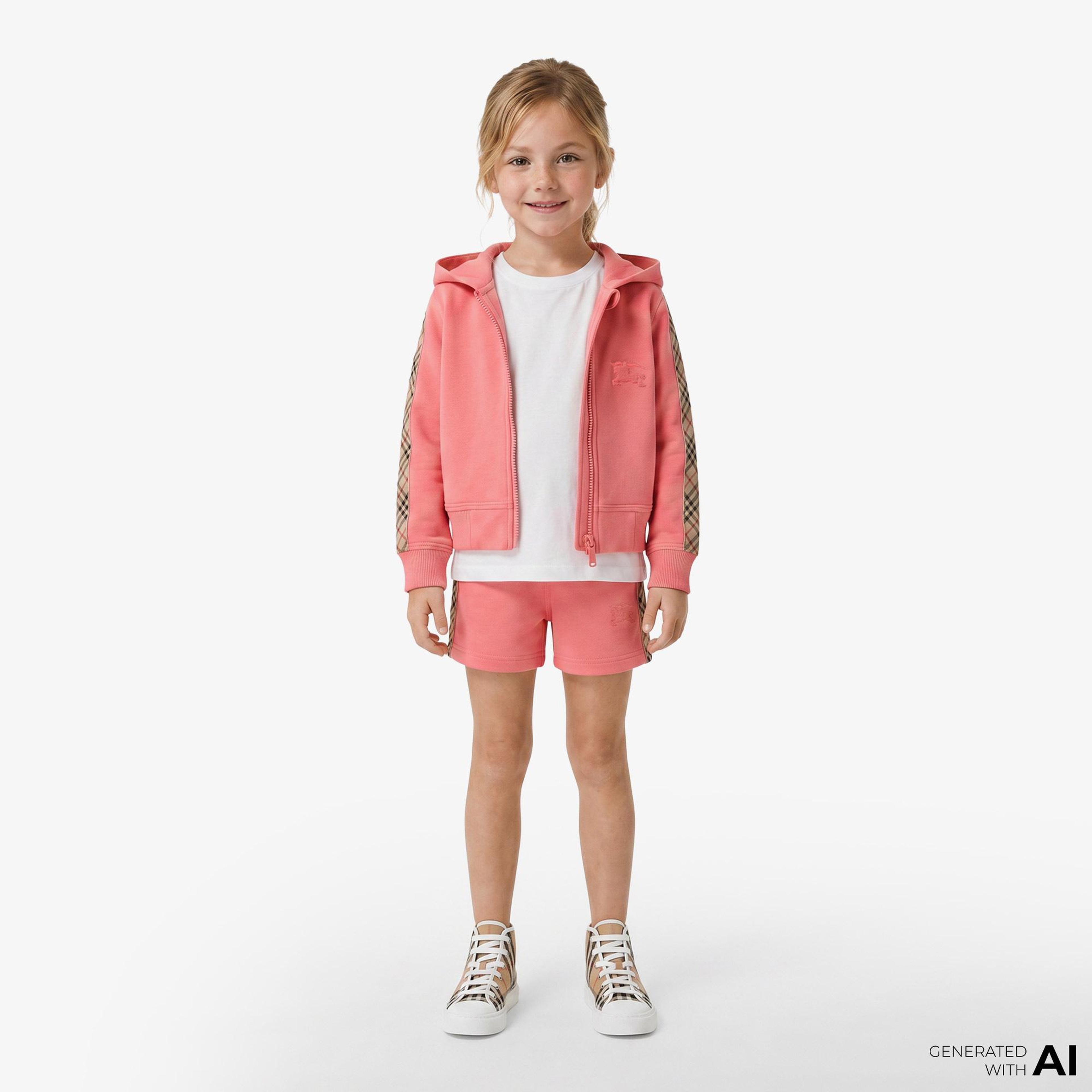 Burberry Check Trim Cotton Zip Çocuk Pembe Hoodie