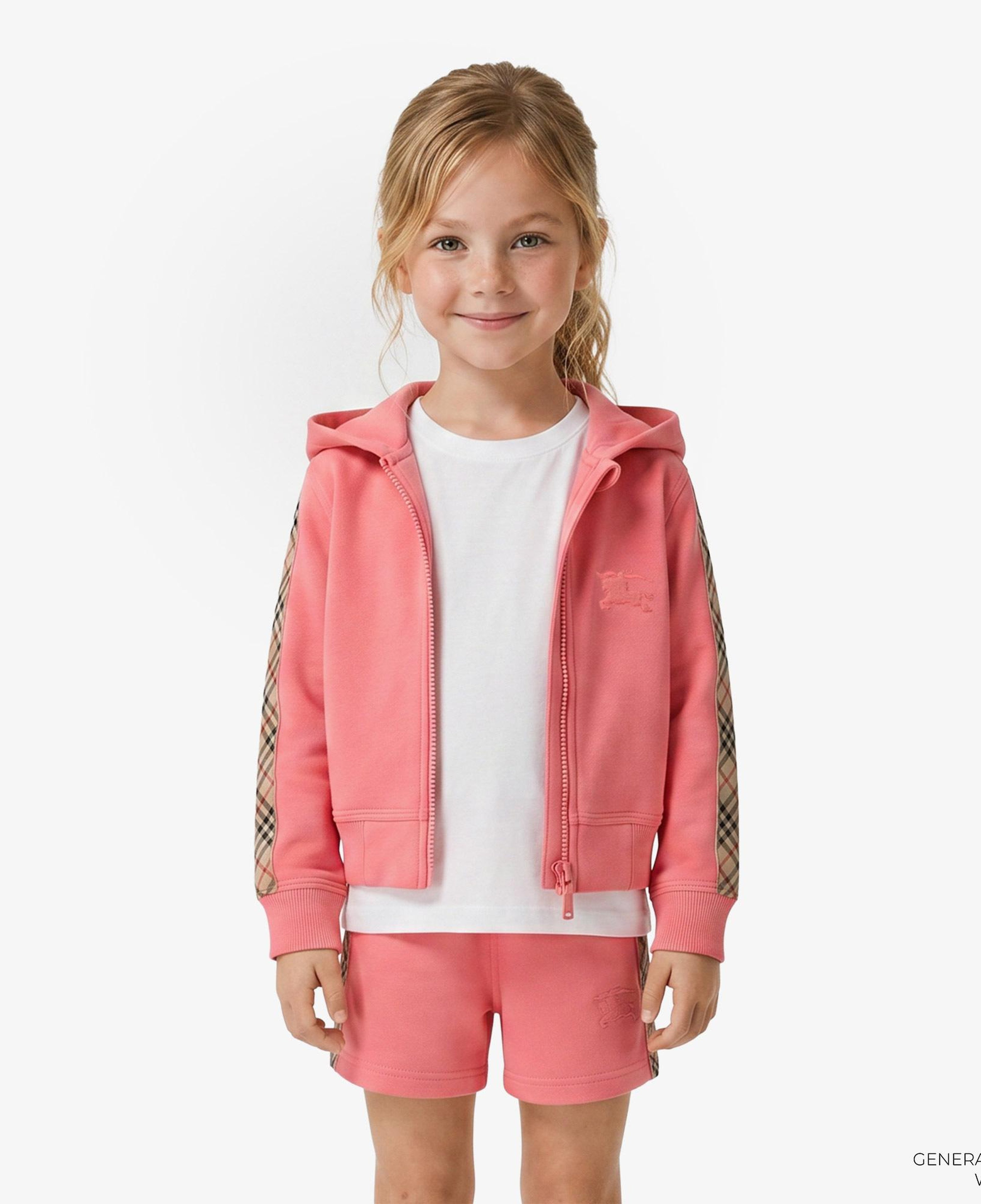 Burberry Check Trim Cotton Zip Çocuk Pembe Hoodie
