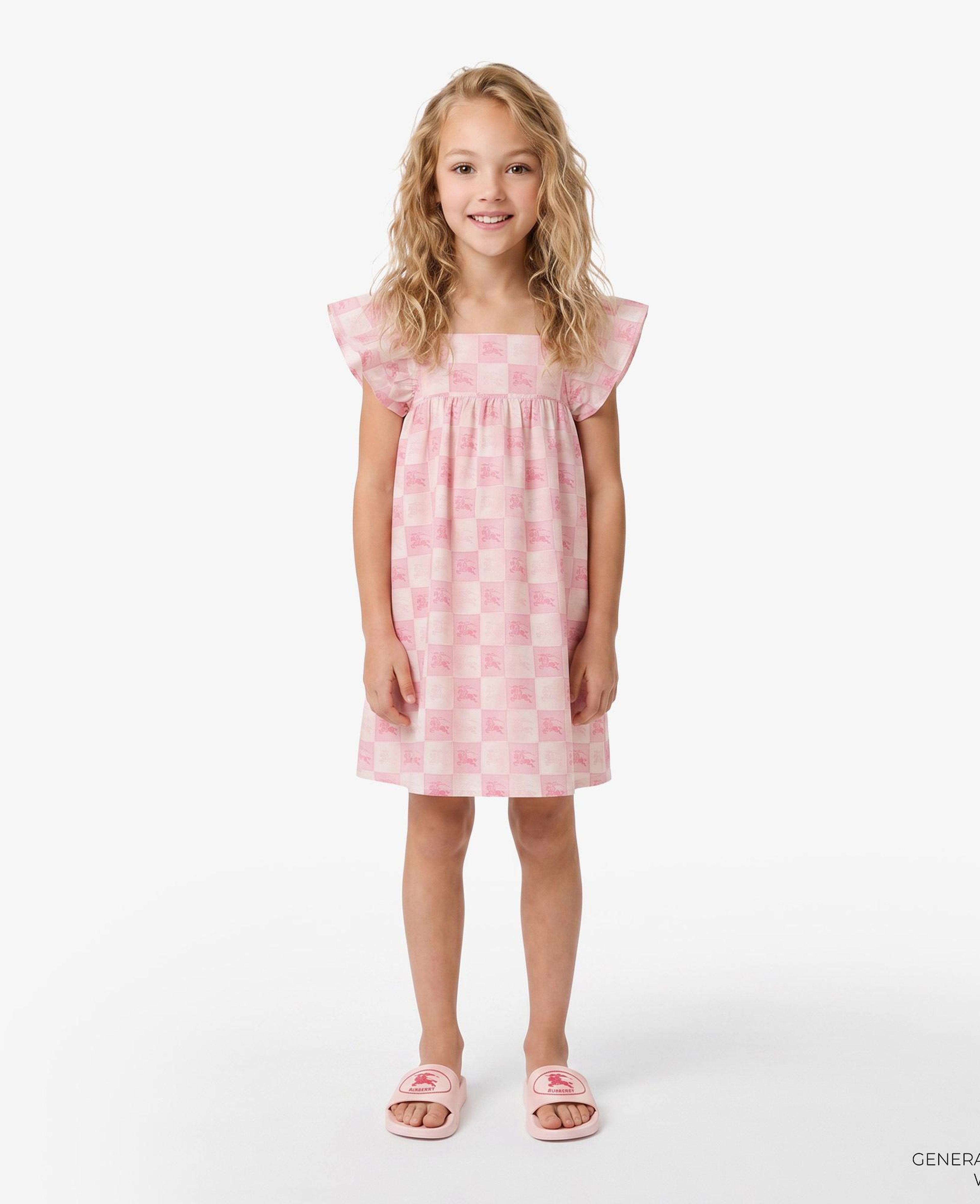 Burberry Ekd Checkerboard Cotton Çocuk Pembe Elbise