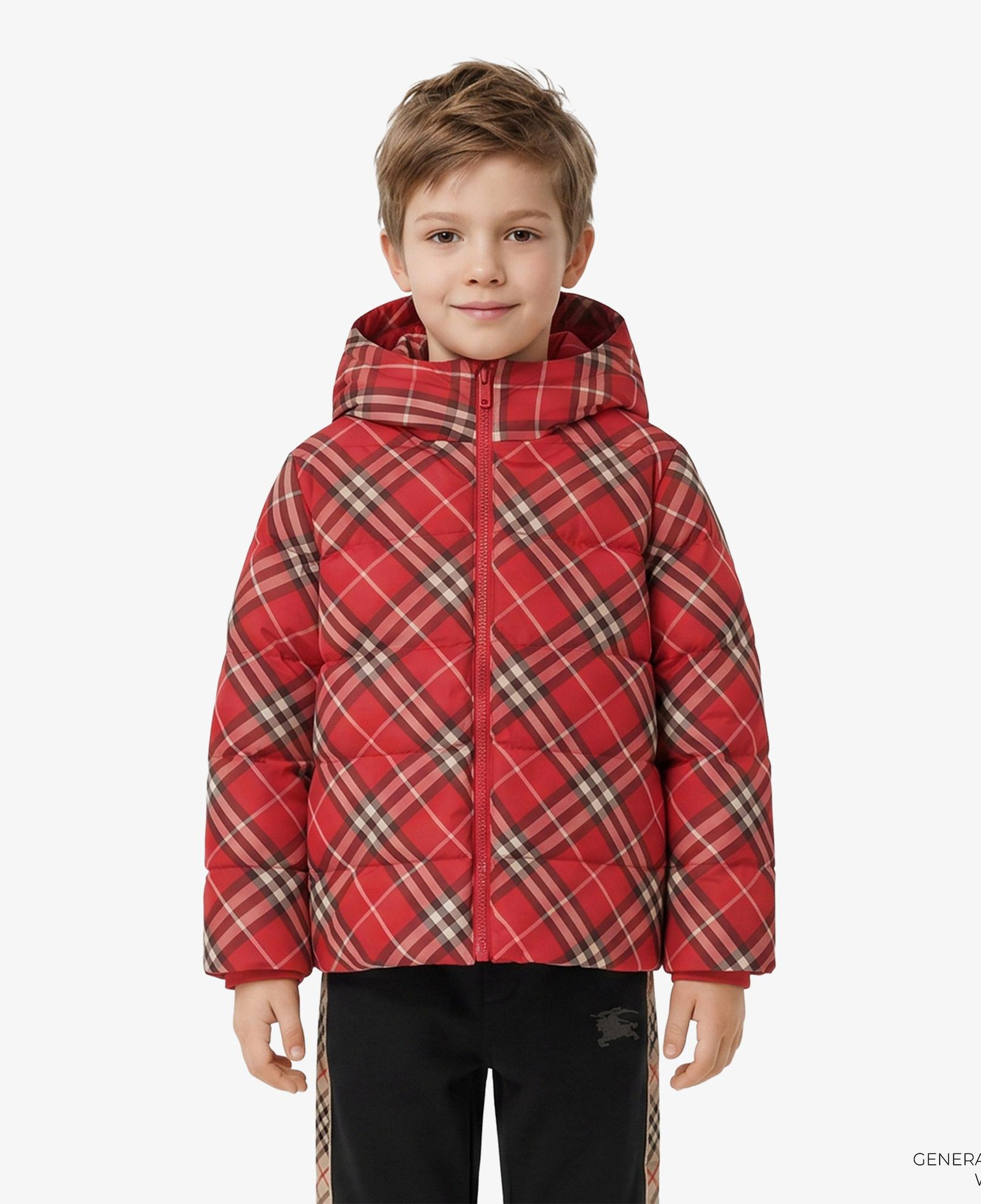 Burberry Check Hooded Puffer Çocuk Kırmızı Mont