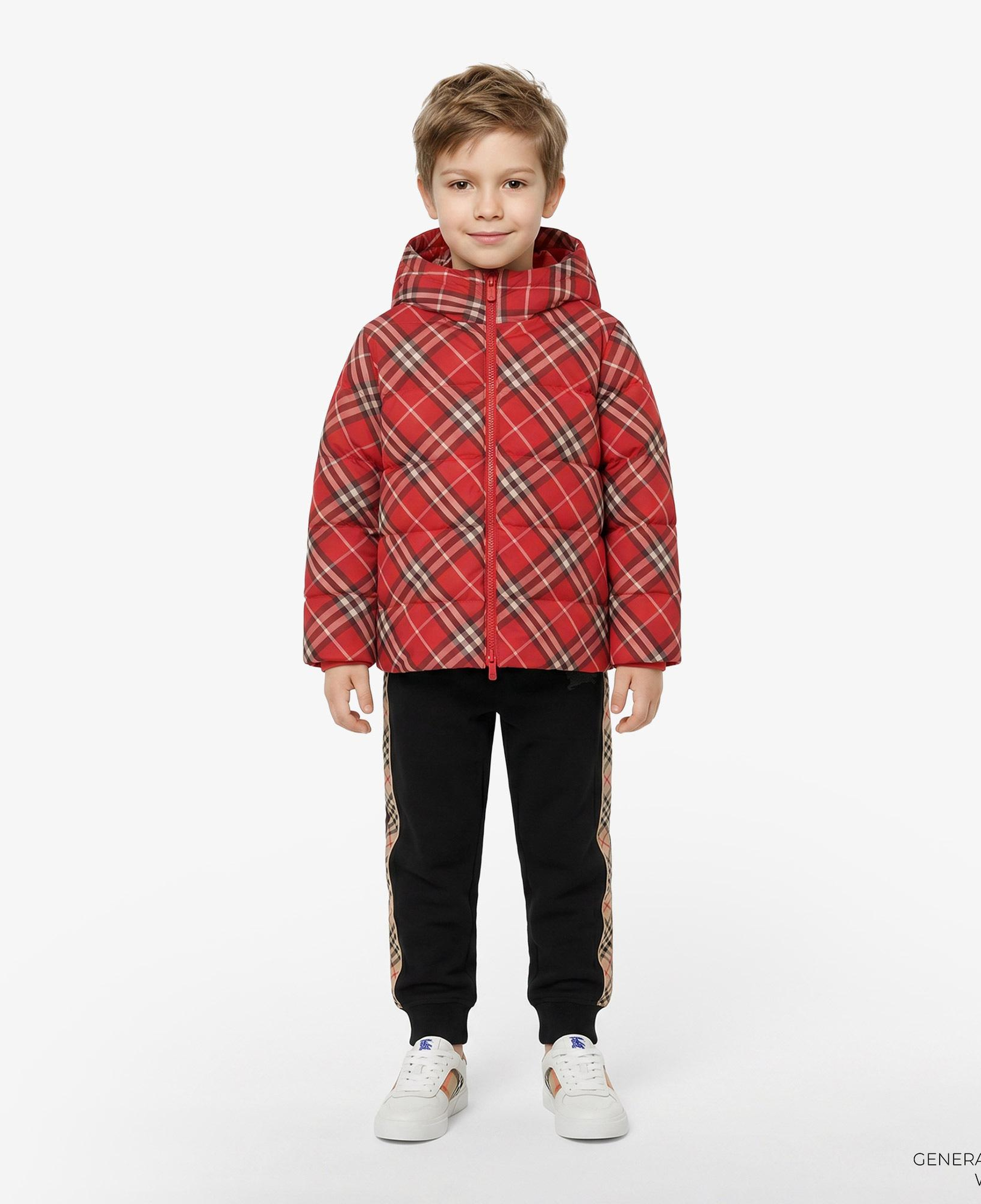 Burberry Check Hooded Puffer Çocuk Kırmızı Mont