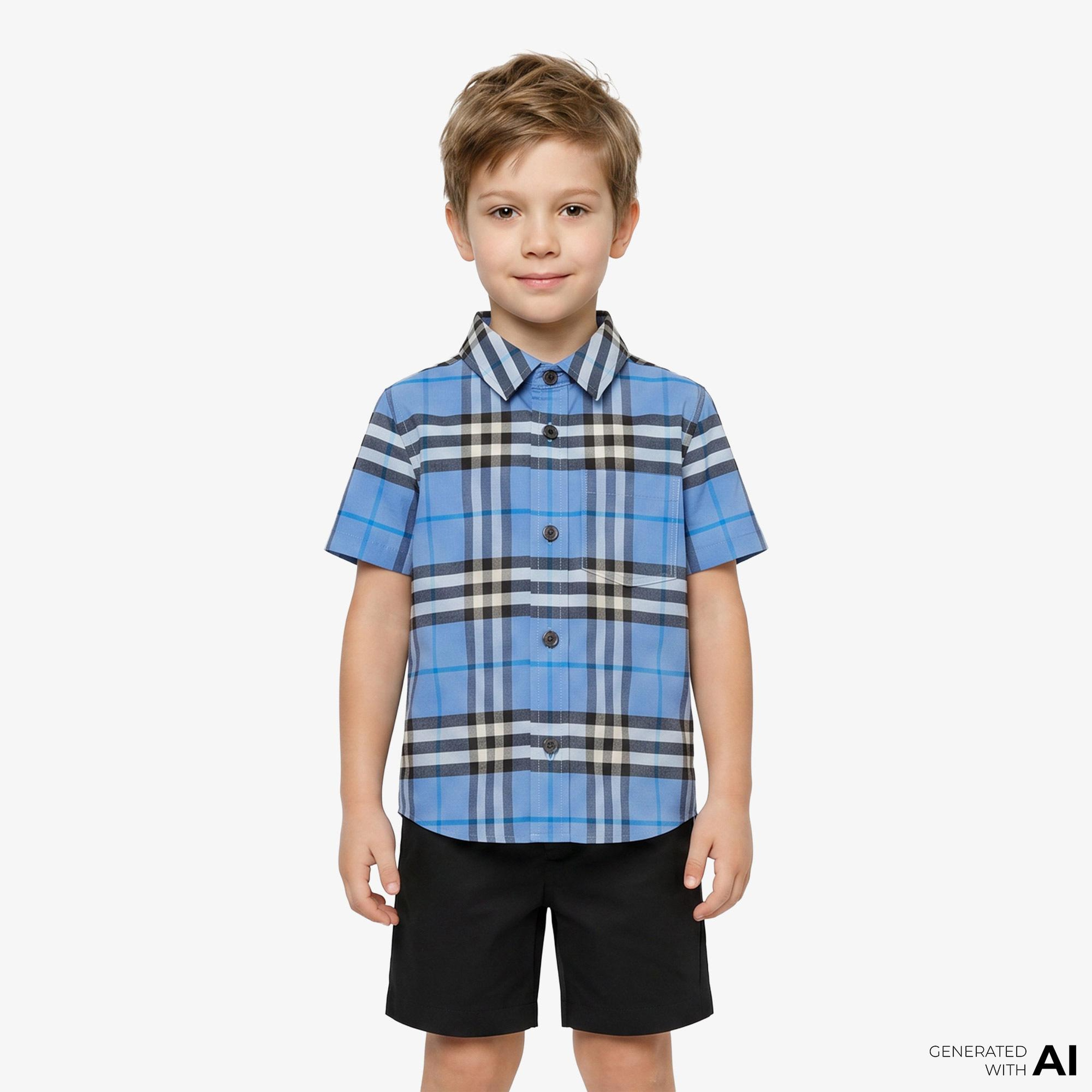 Burberry Owen Check Çocuk Mavi Gömlek