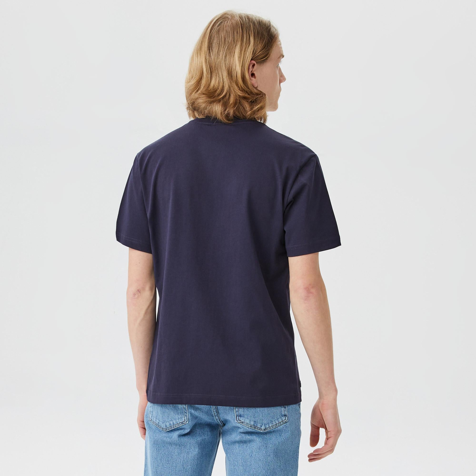 Erkek Relaxed Fit Bisiklet Yaka Baskılı Lacivert T-Shirt