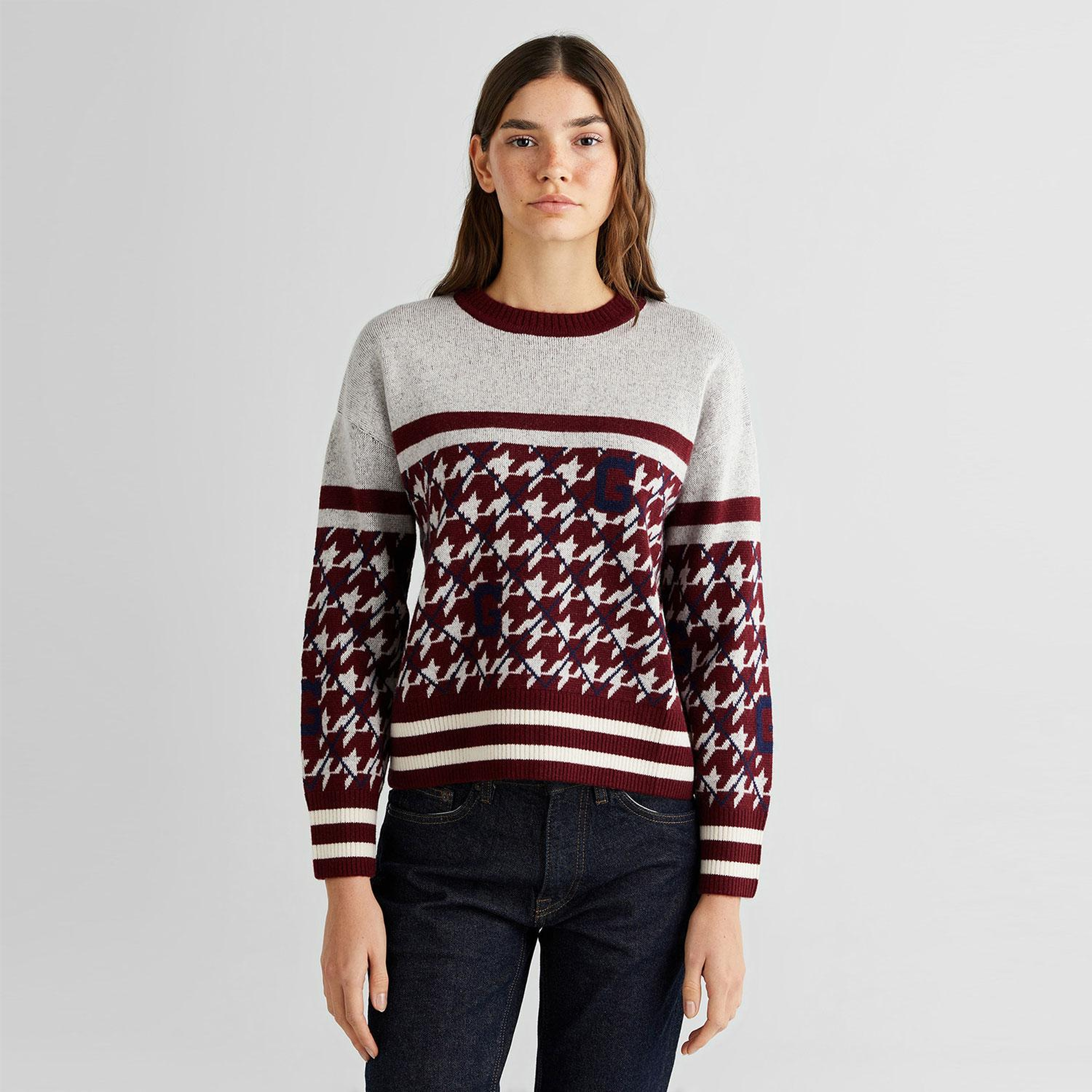 GANT Kadın Bordo Relaxed Fit Bisiklet Yaka Logolu Kazak