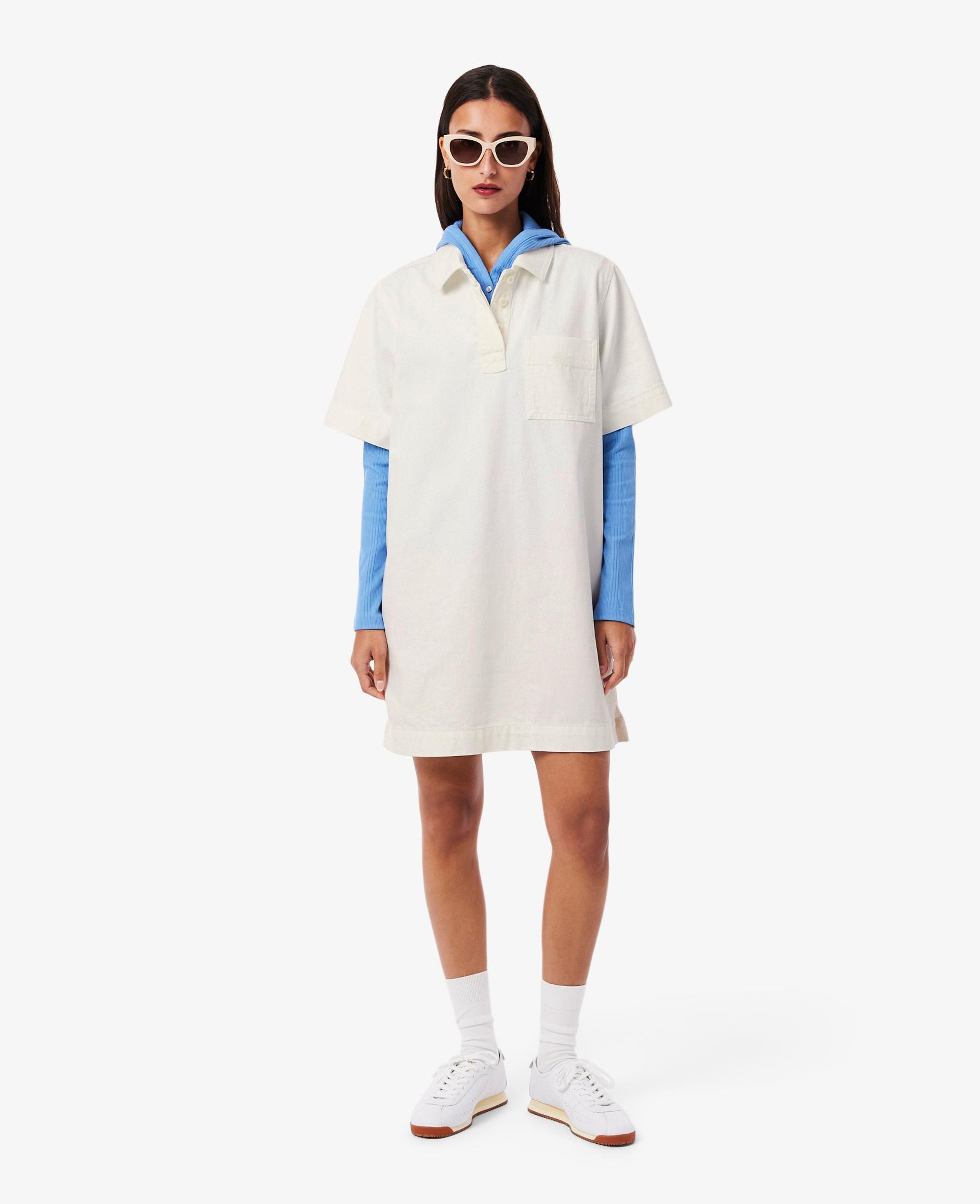 Kadın Oversize Fit Kısa Kollu Polo Yaka Denim Beyaz Elbise