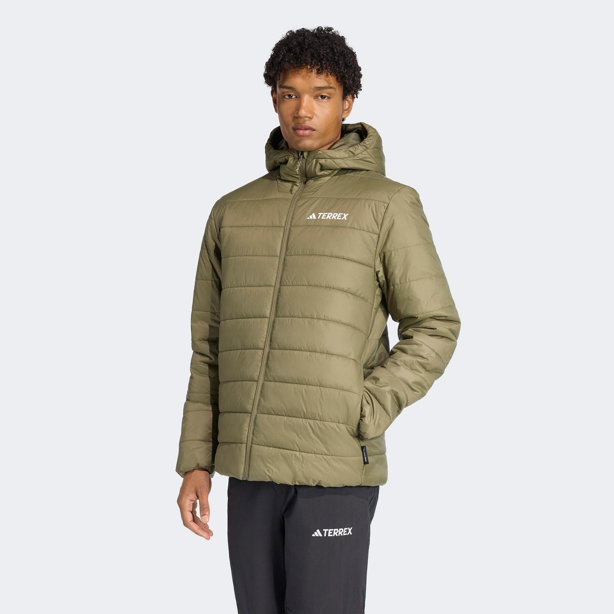 adidas Terrex Multi Essentials Climawarm Yalıtımlı Kapüşonlu Erkek Yeşil Yürüyüş Montu