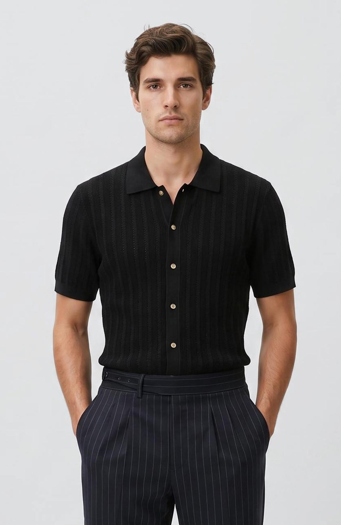 Network Erkek Siyah Polo Rayon Triko Gömlek