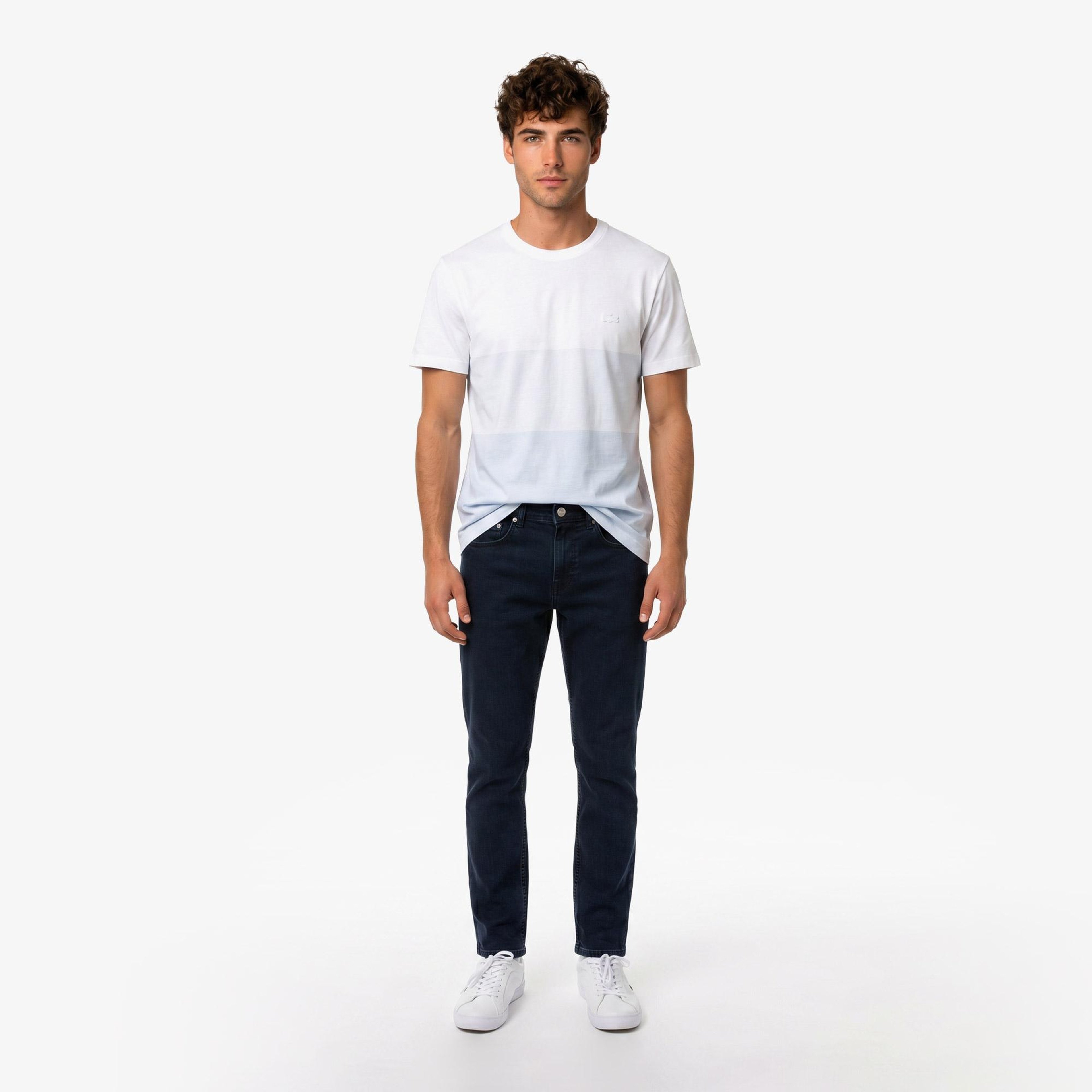 Erkek Regular Fit Bisiklet Yaka Renk Bloklu Beyaz T-Shirt