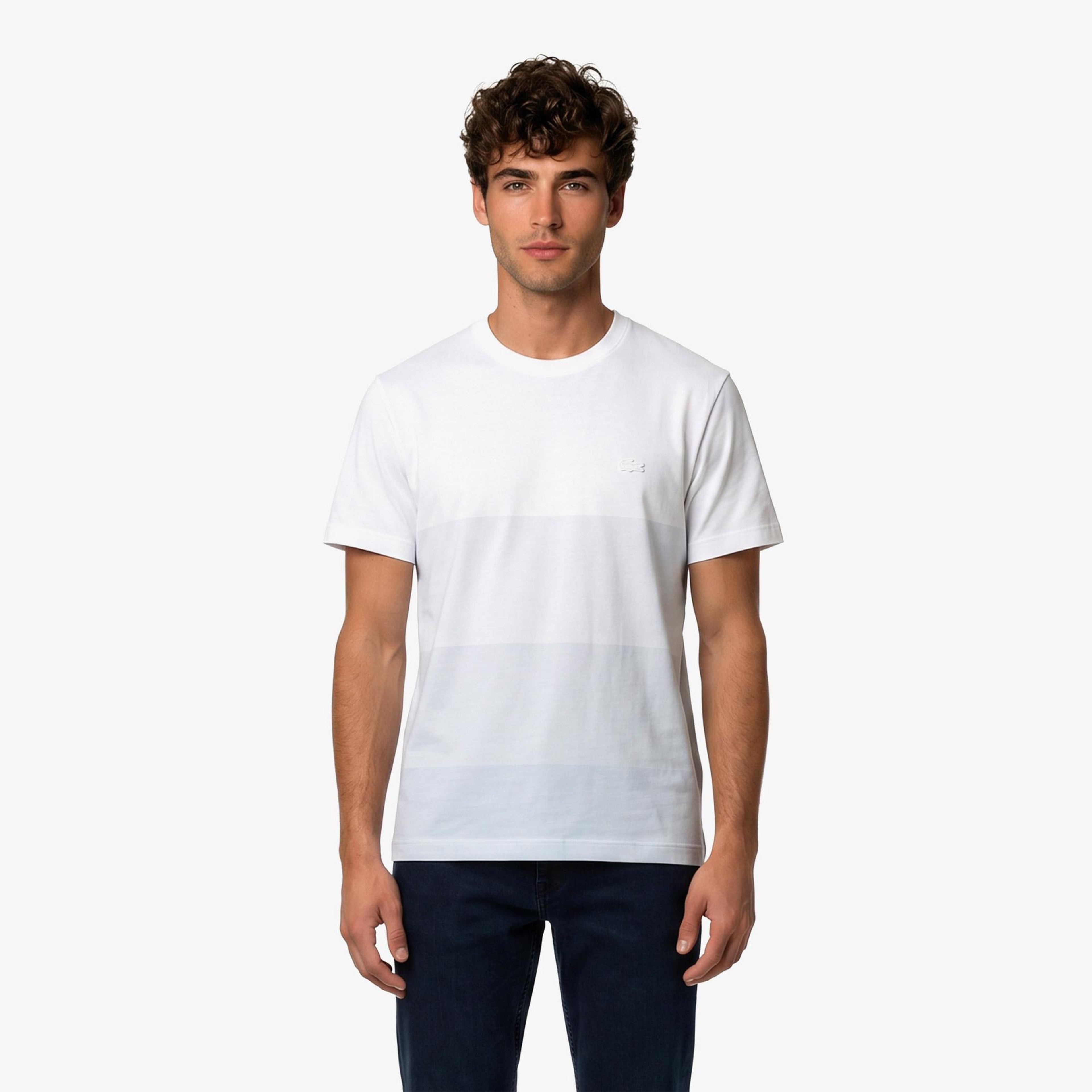 Erkek Regular Fit Bisiklet Yaka Renk Bloklu Beyaz T-Shirt