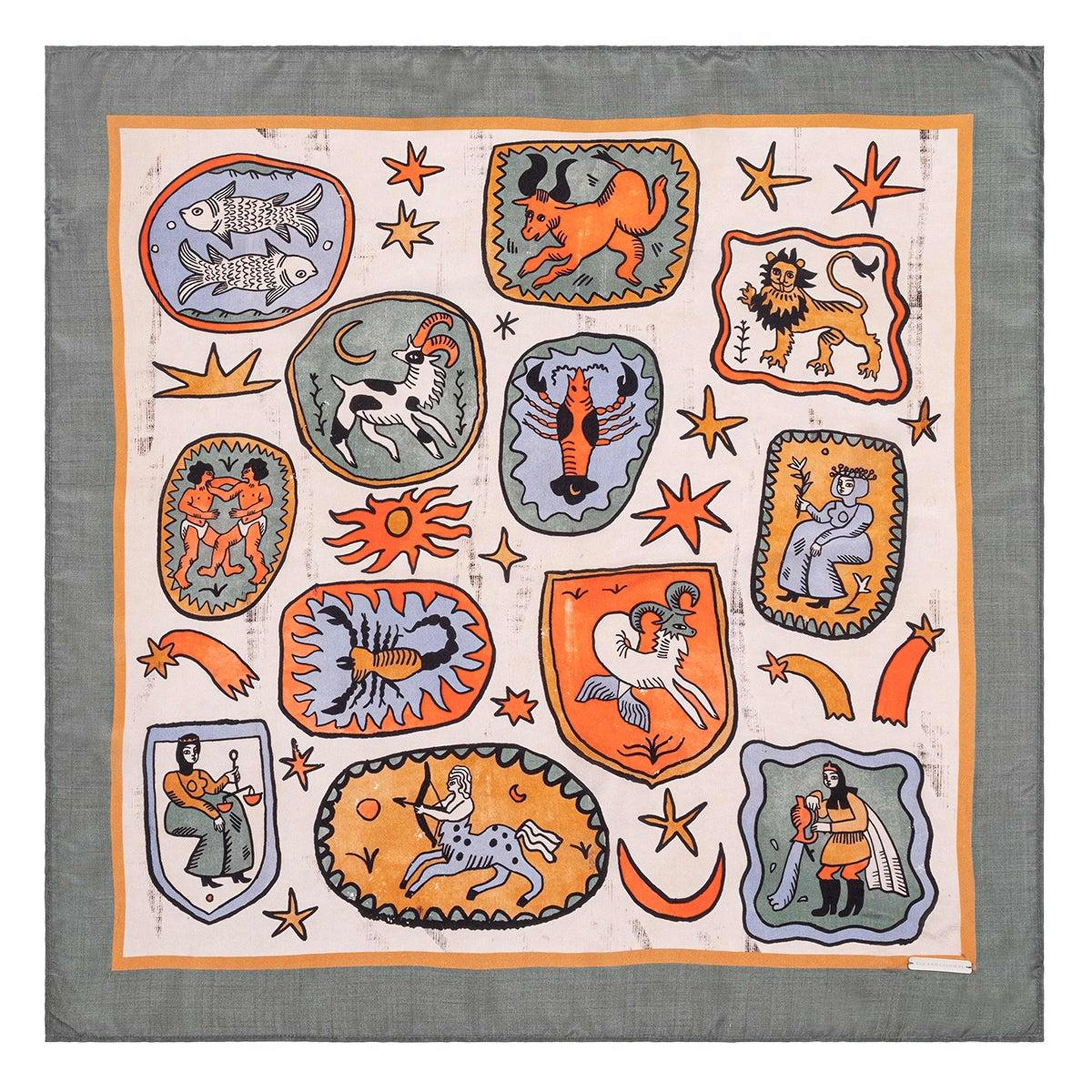 Yeşil Saf İpek Jas Baskılı Kare Bandana 70x70 cm
