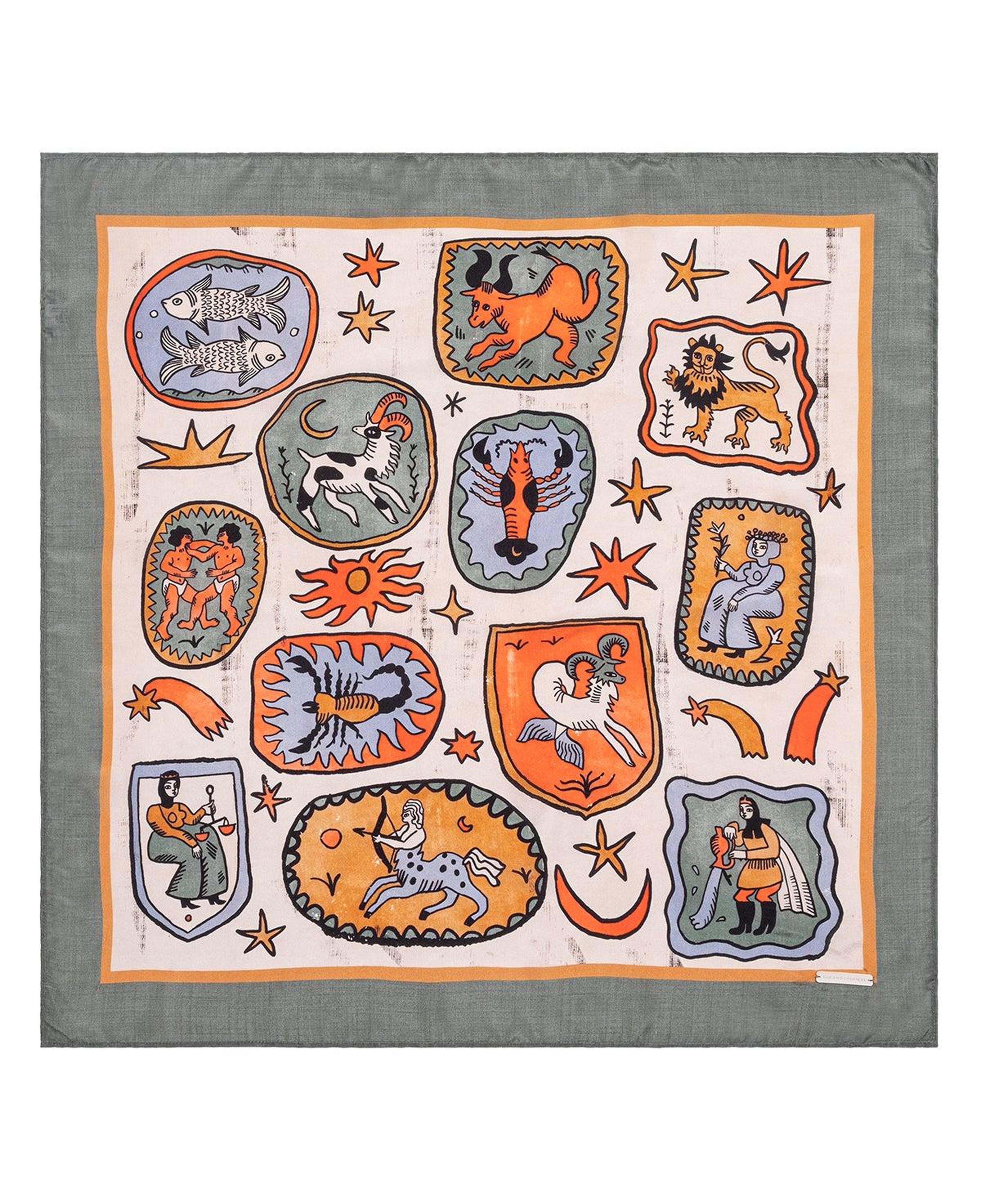 Yeşil Saf İpek Jas Baskılı Kare Bandana 70x70 cm