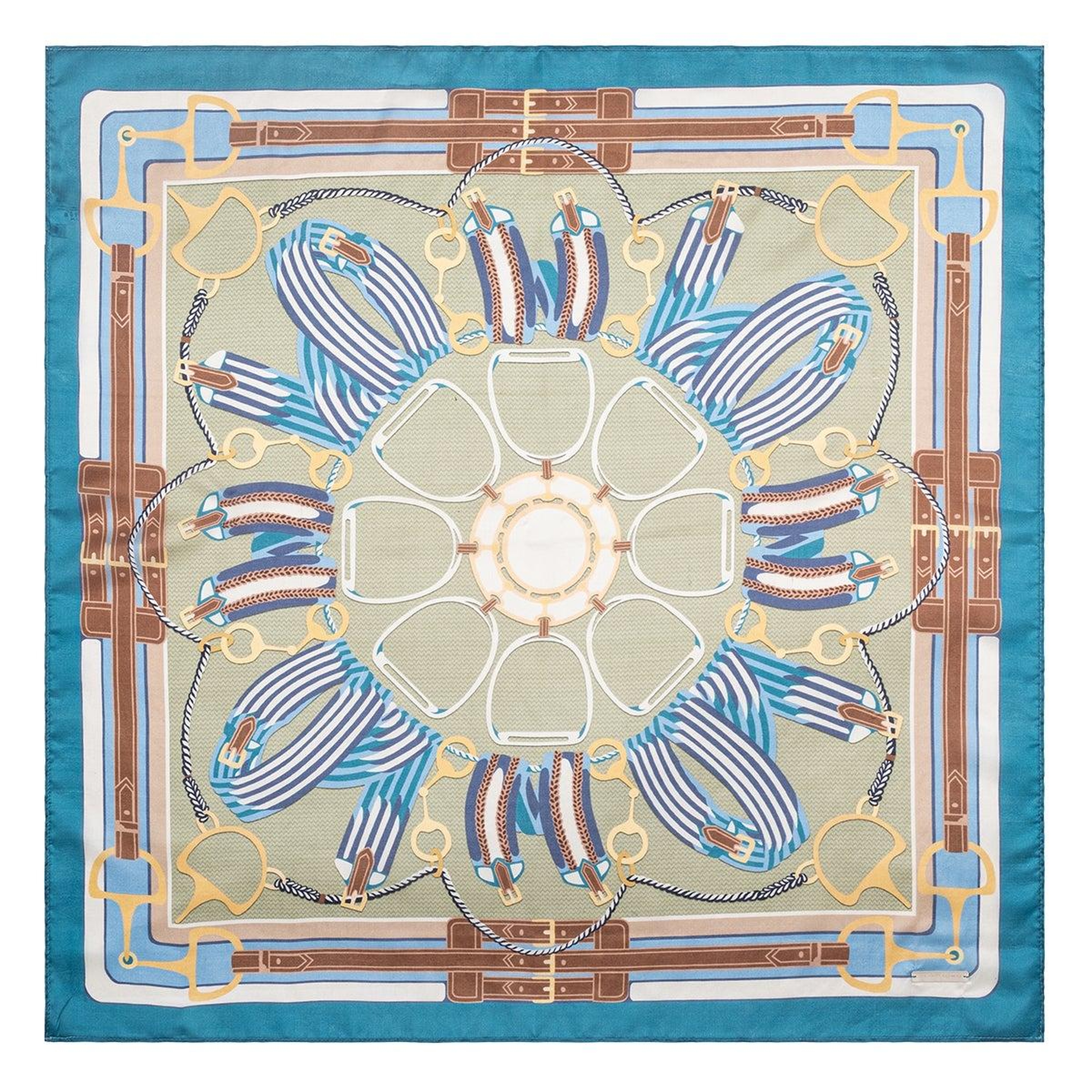 Mavi Saf İpek Jas Baskılı Kare Bandana 70x70 cm