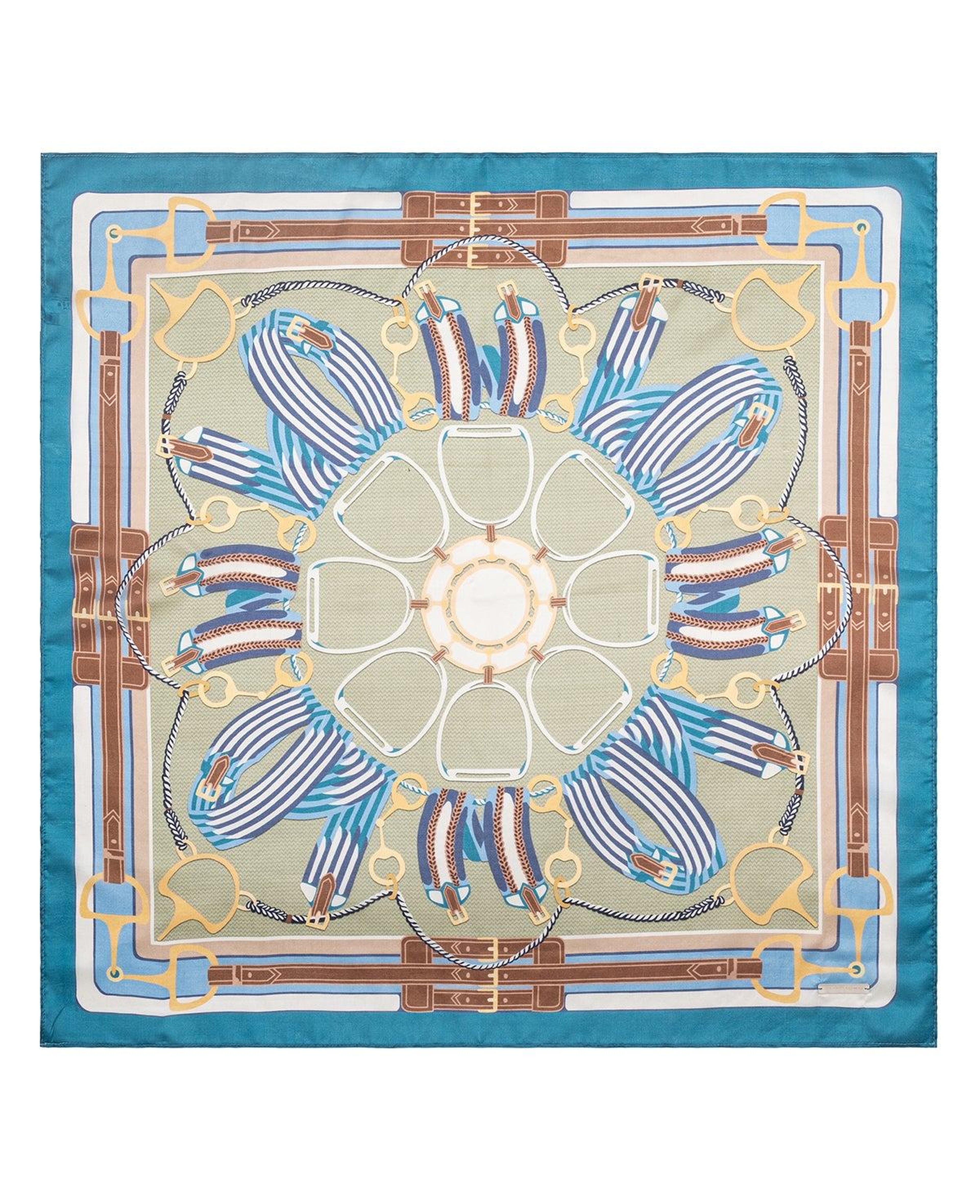 Mavi Saf İpek Jas Baskılı Kare Bandana 70x70 cm