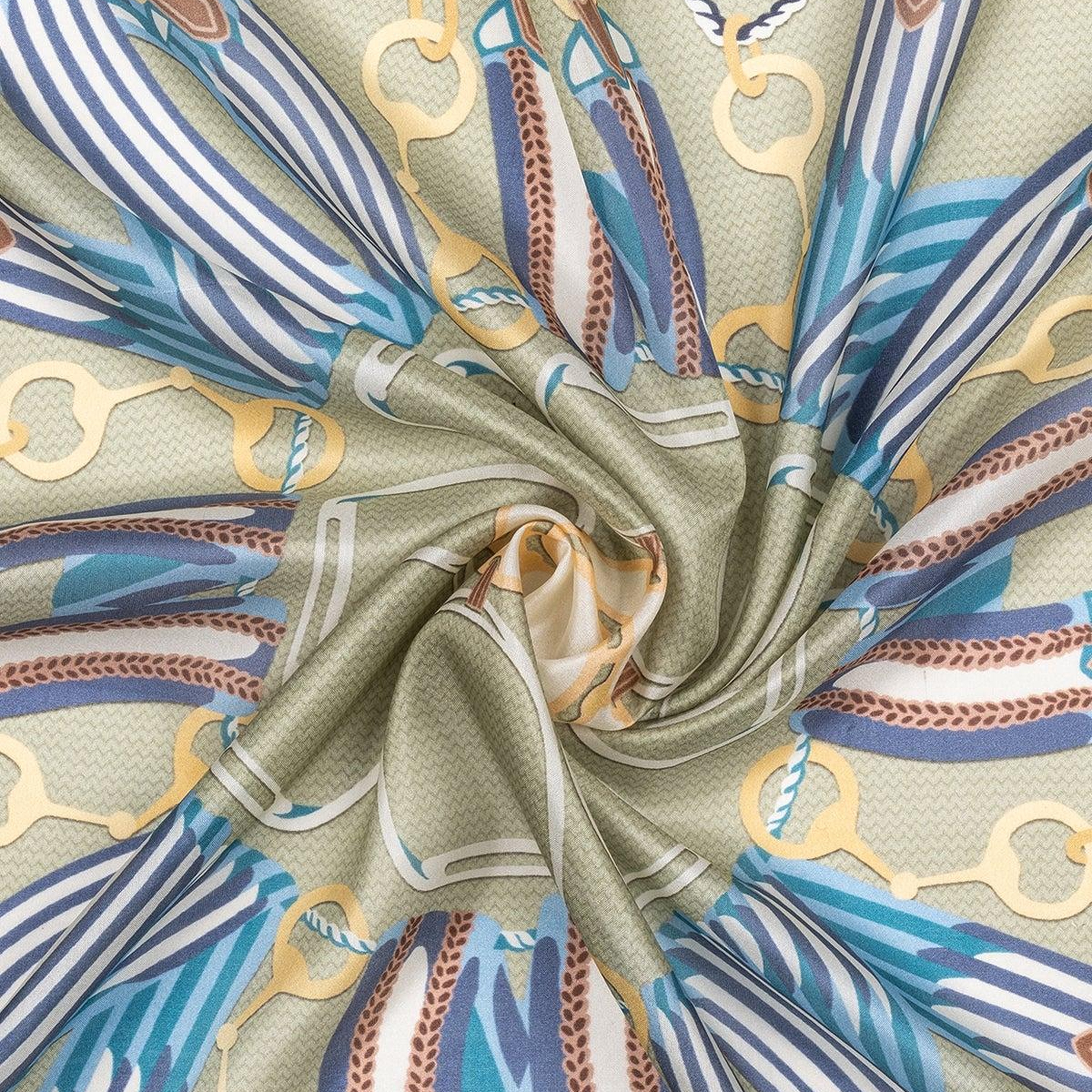 Mavi Saf İpek Jas Baskılı Kare Bandana 70x70 cm
