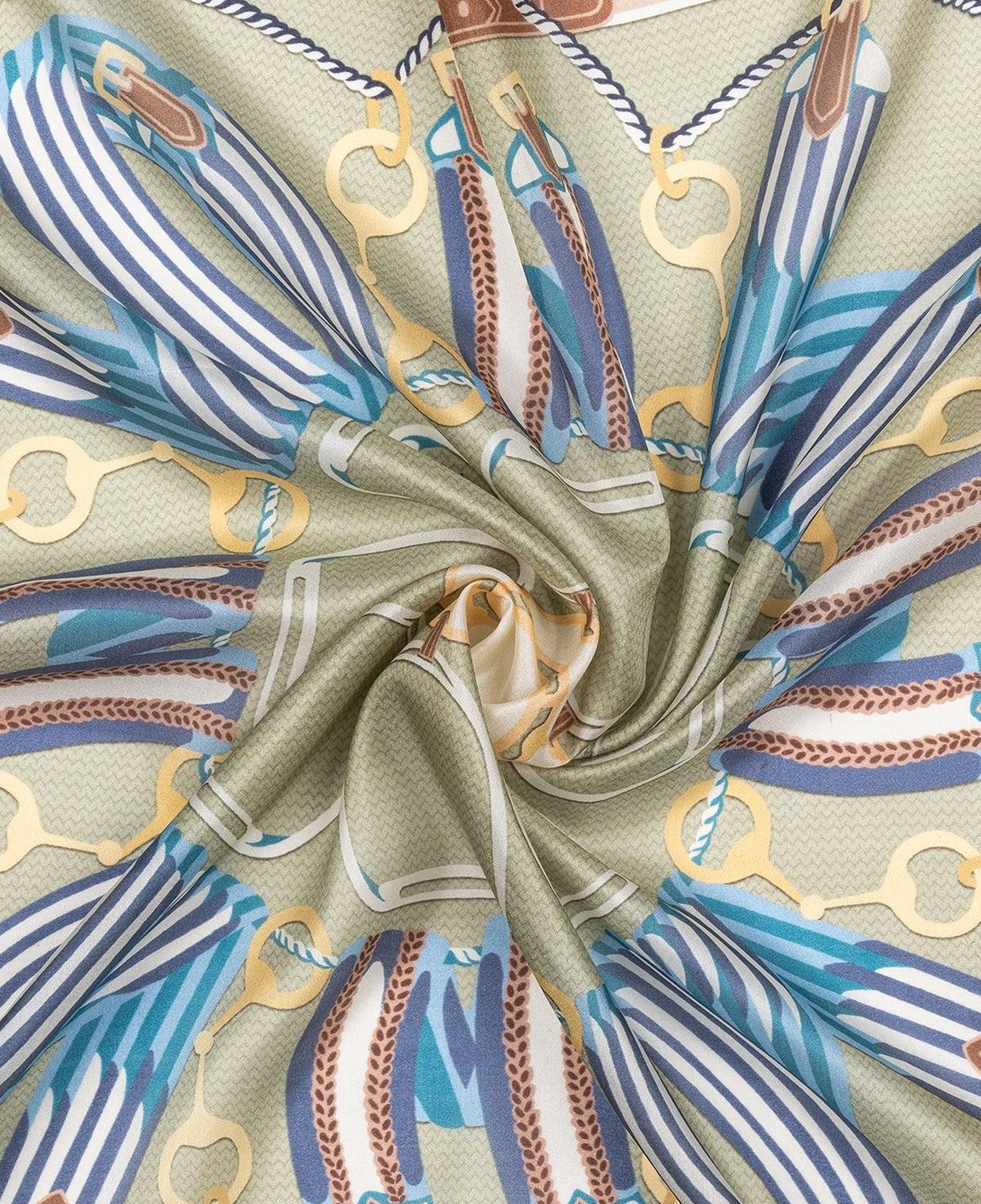 Mavi Saf İpek Jas Baskılı Kare Bandana 70x70 cm