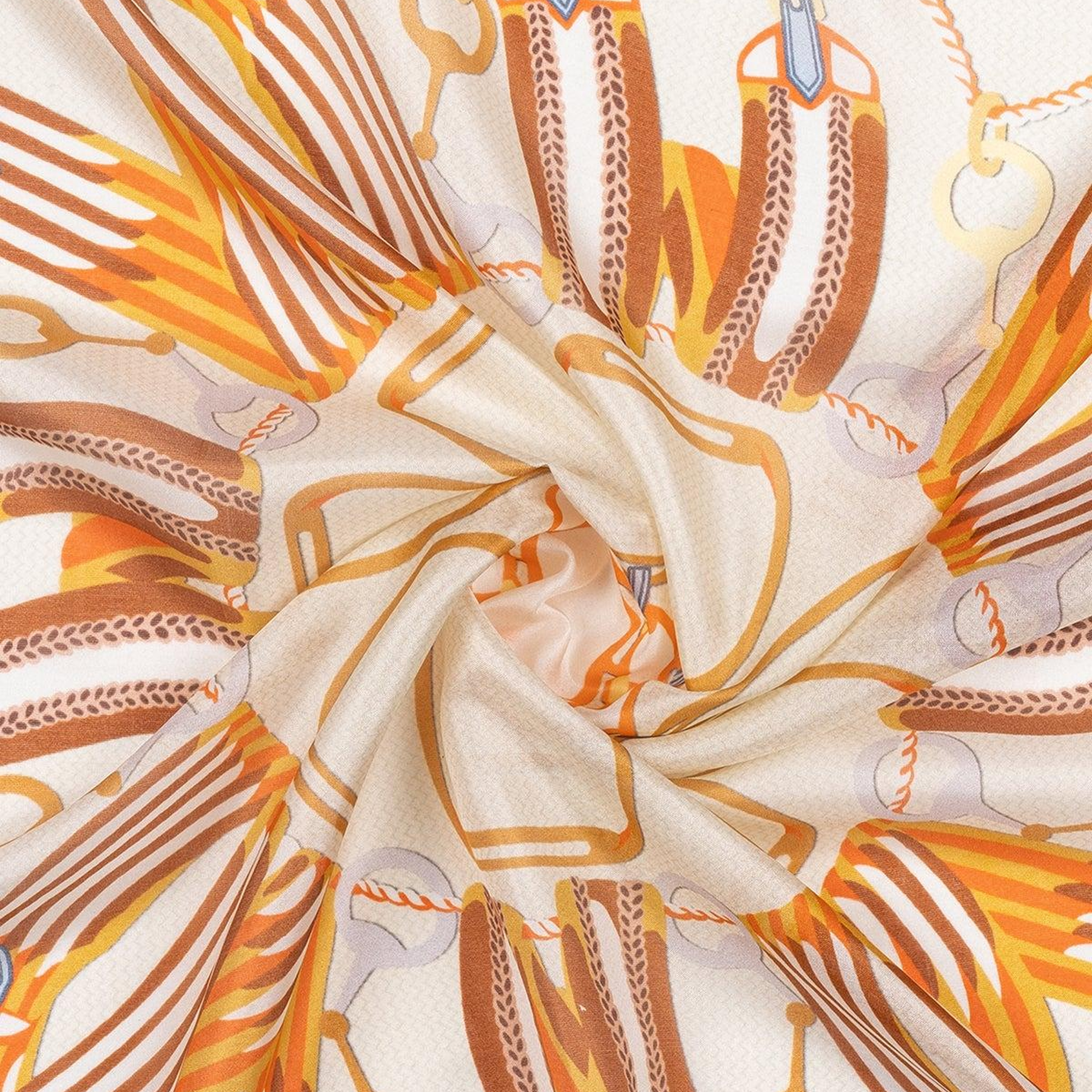 Turuncu Saf İpek Jas Baskılı Kare Bandana 70x70 cm