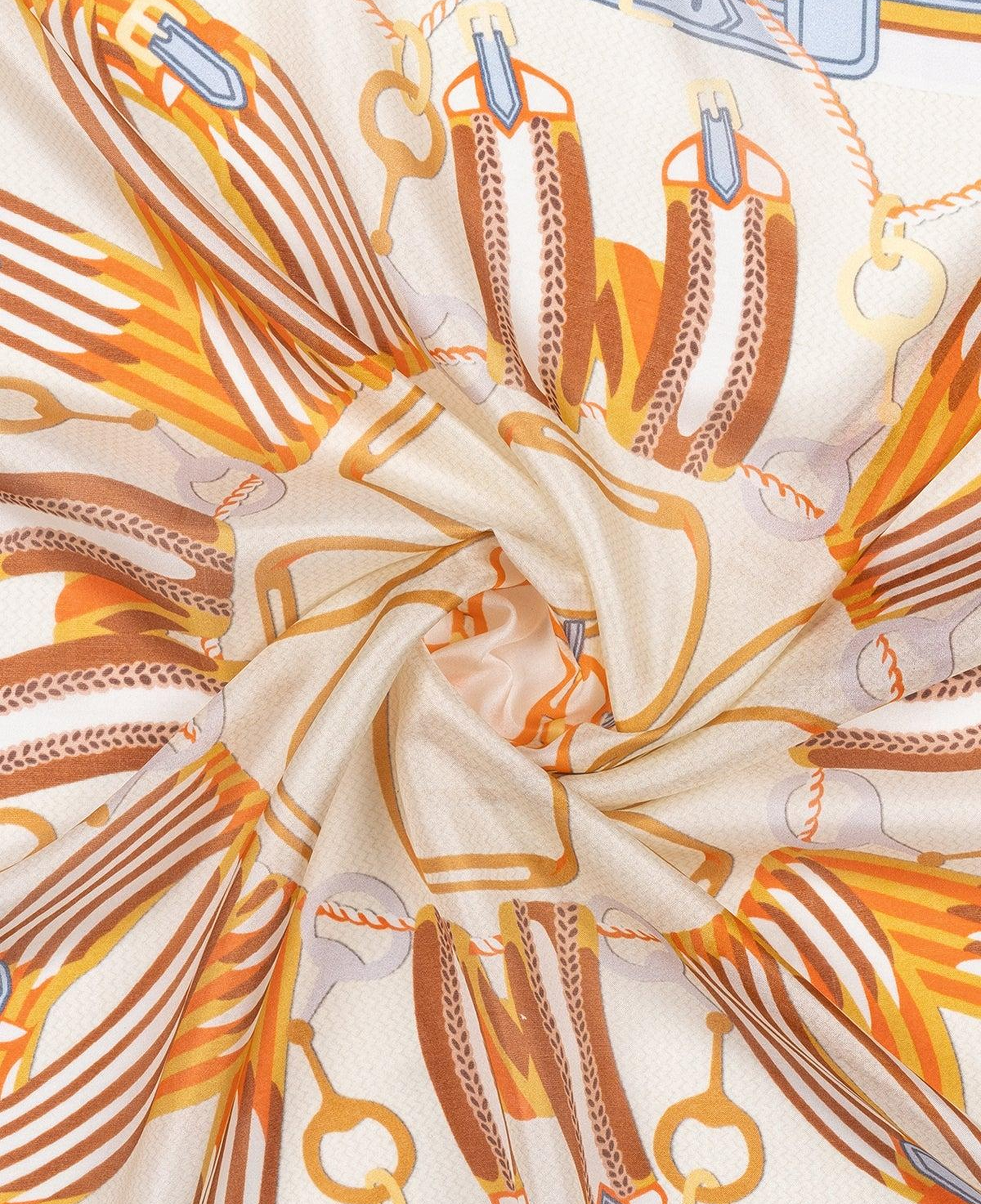 Turuncu Saf İpek Jas Baskılı Kare Bandana 70x70 cm
