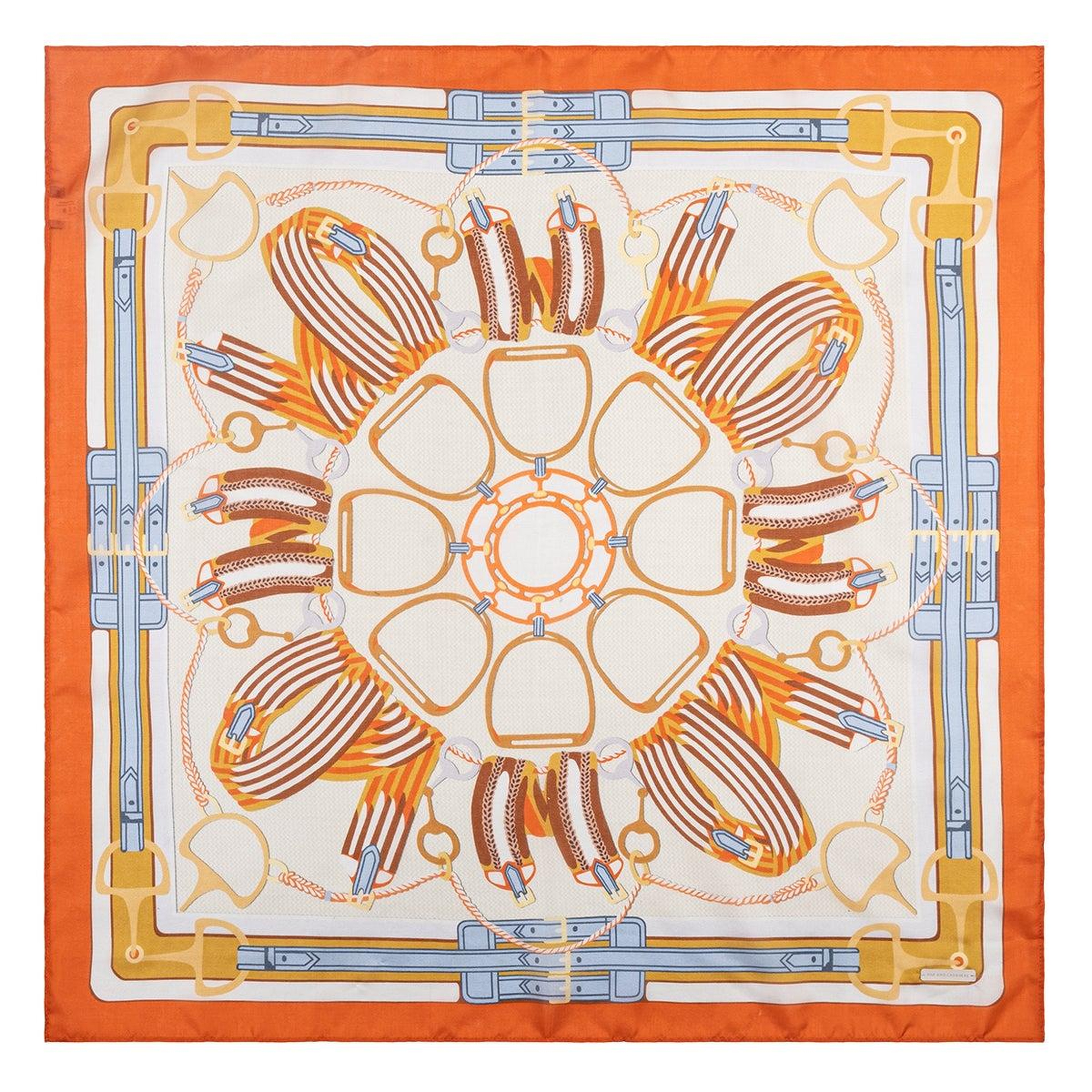 Turuncu Saf İpek Jas Baskılı Kare Bandana 70x70 cm